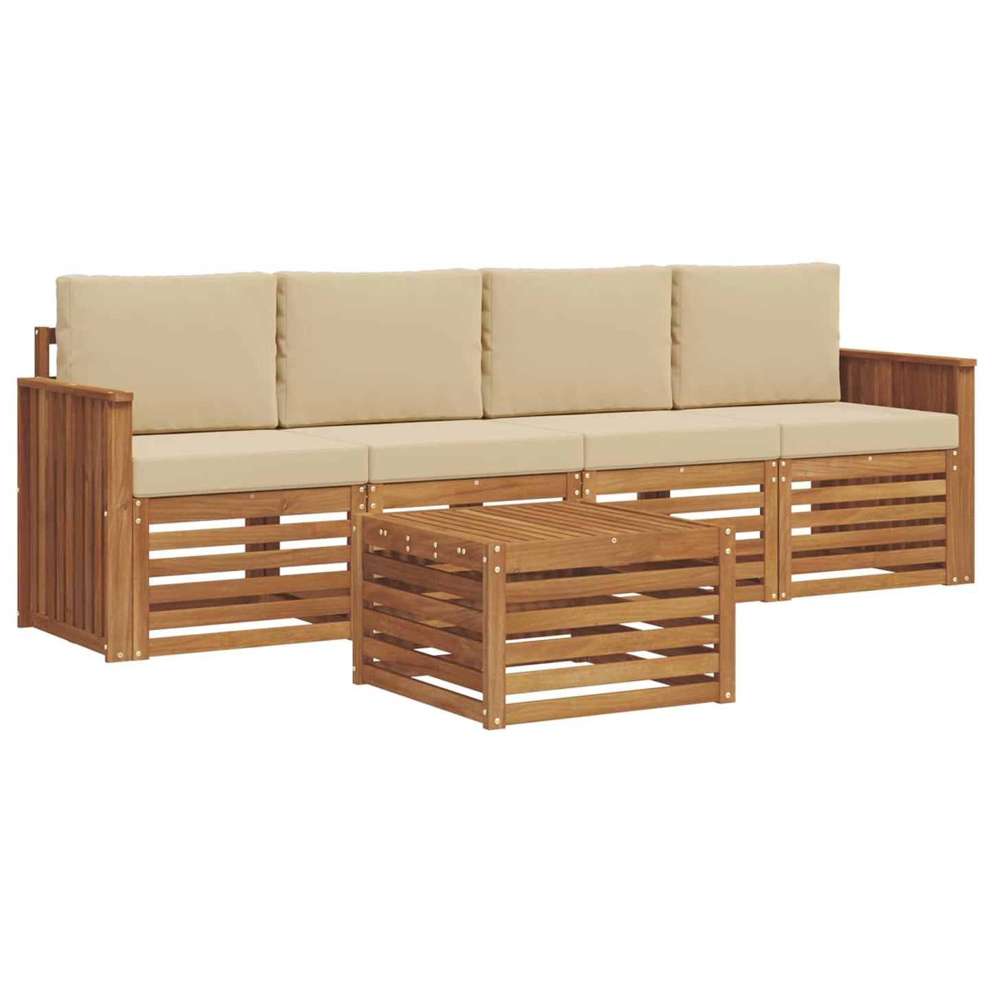 vidaXL Σετ Καναπέ 5 pcs Φυσικό και Μπεζ Στερεό Ξύλο Ακακίας