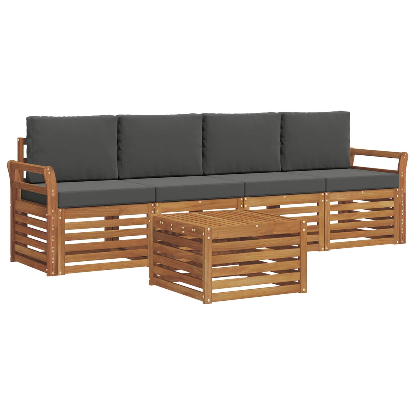 vidaXL Σετ Καναπέ 5 pcs Φυσικό και Ανθρακί Στερεό Ξύλο Ακακίας