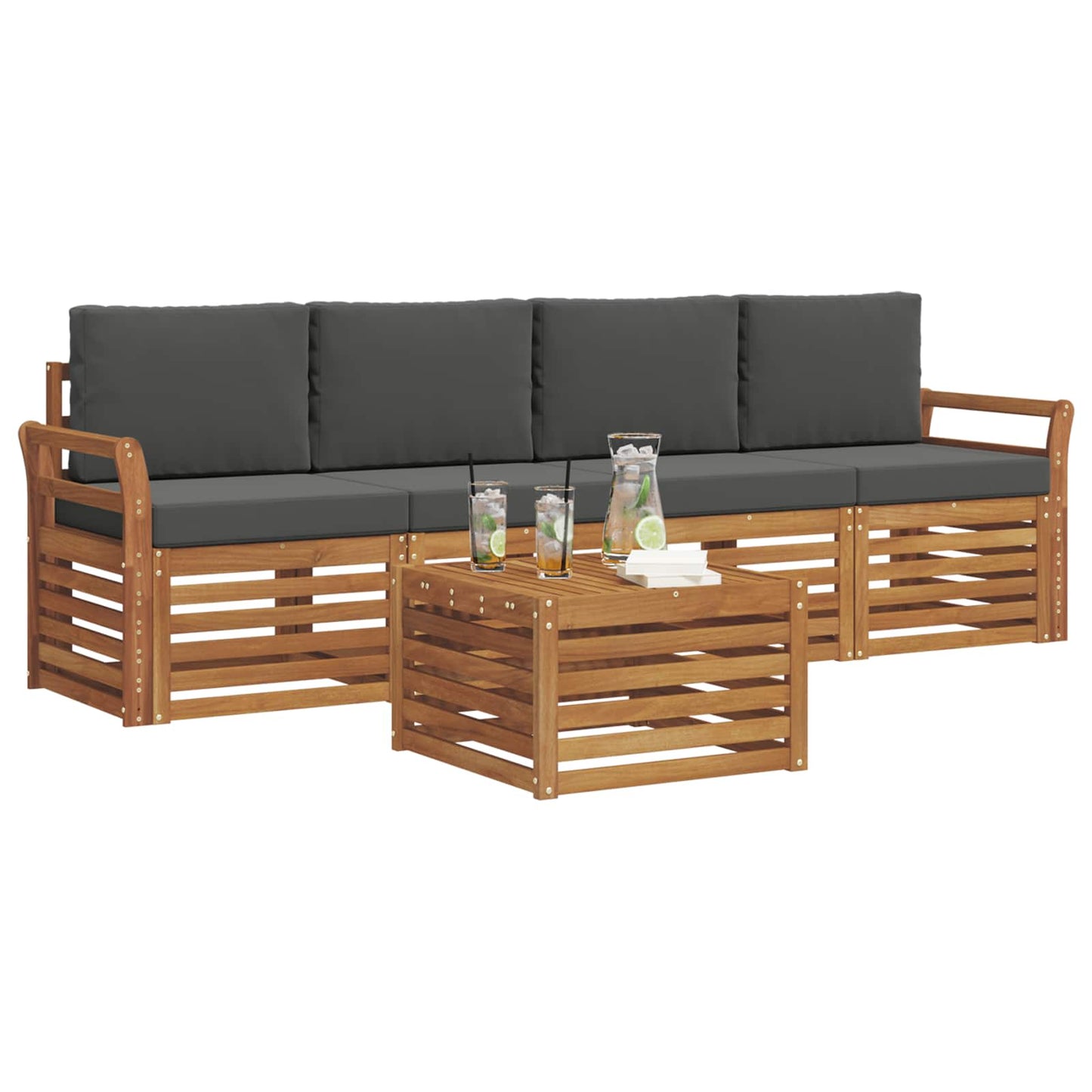 vidaXL Σετ Καναπέ 5 pcs Φυσικό και Ανθρακί Στερεό Ξύλο Ακακίας
