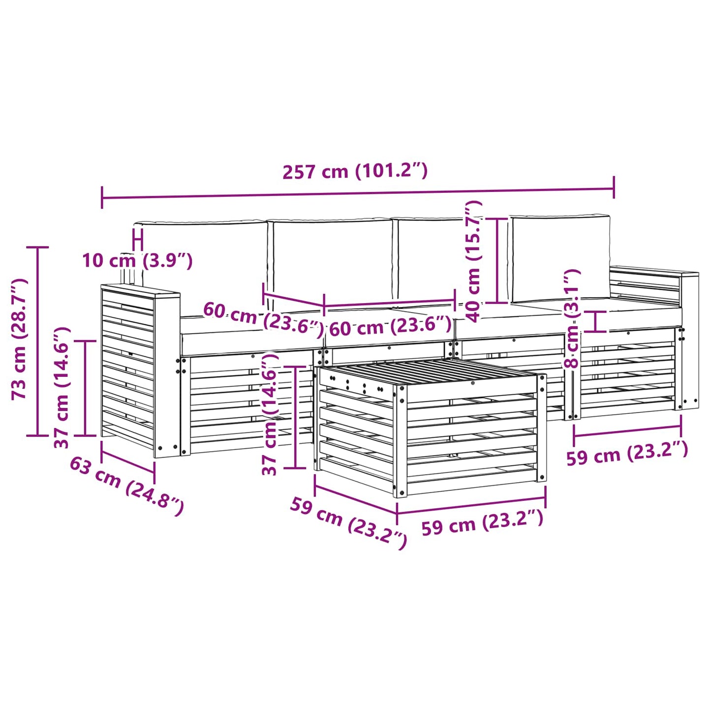 vidaXL Σειρά Καναπέ Εξωτερικού με μαξιλάρι 5 pcs Φυσικό και Κρέμα