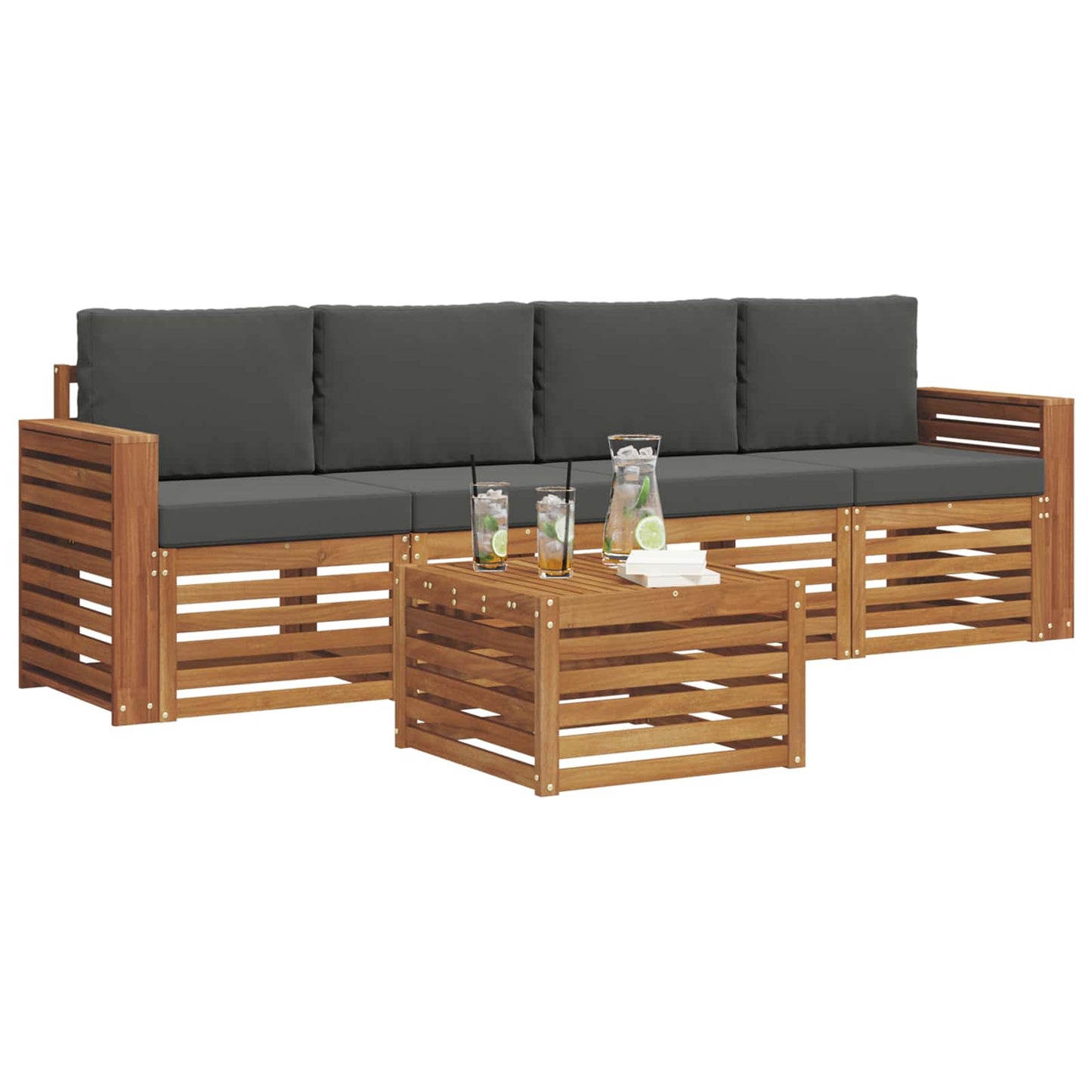 vidaXL Σετ Καναπέ 5 pcs Φυσικό και Ανθρακί Στερεό Ξύλο Ακακίας