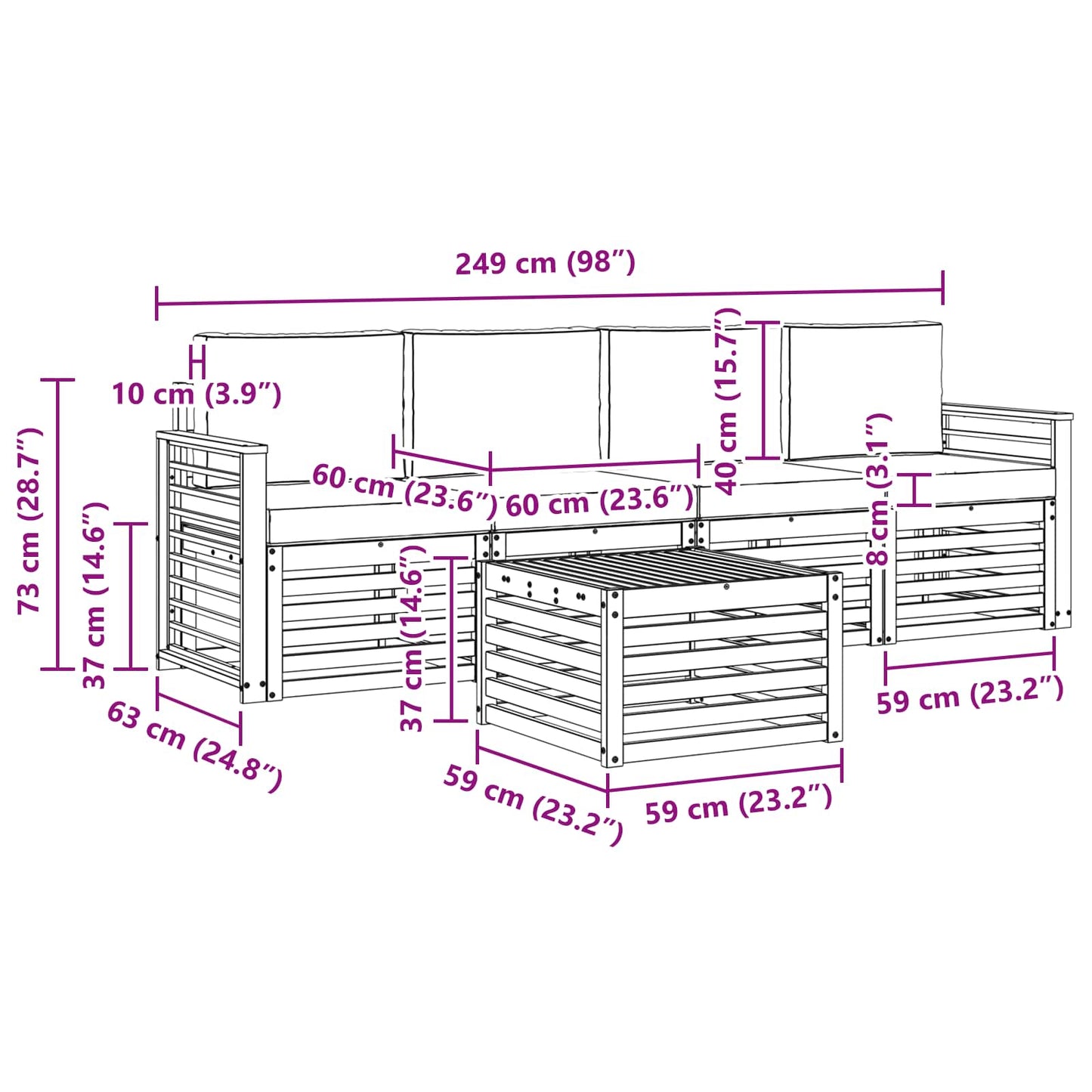 vidaXL Σειρά Καναπέ Εξωτερικού 5 pcs Φυσικό και Ανοιχτό Γκρι