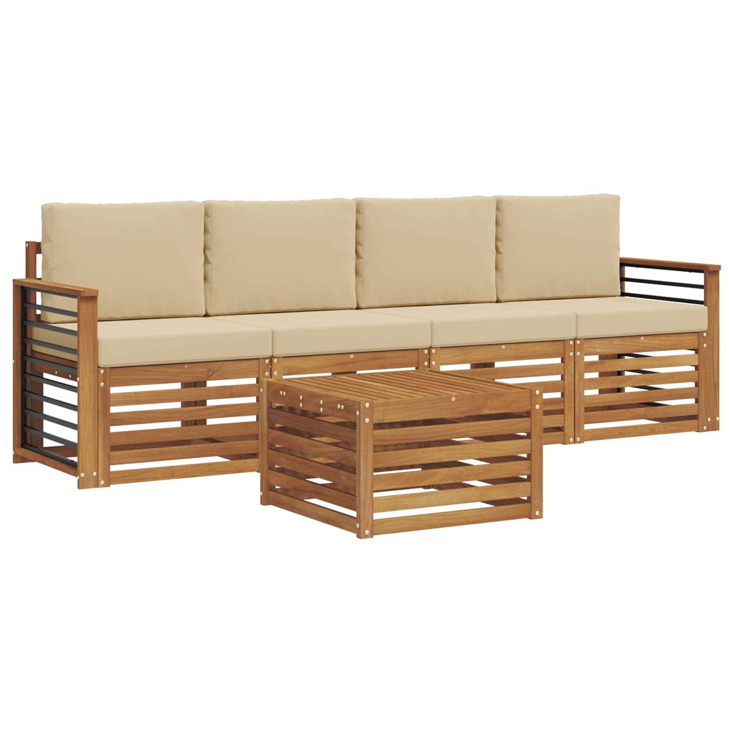 vidaXL Σετ Καναπέ 5 pcs Φυσικό και Μπεζ Στερεό Ξύλο Ακακίας