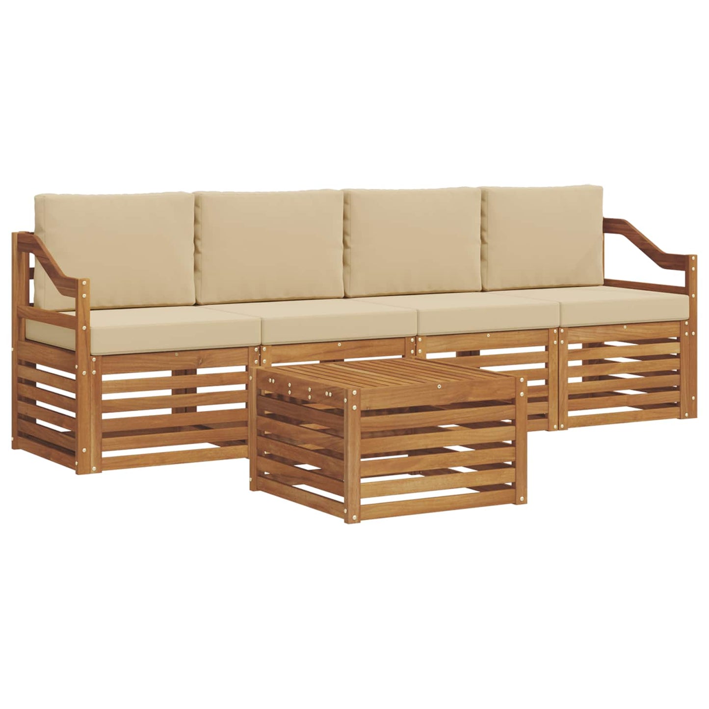 vidaXL Σετ Καναπέ 5 pcs Φυσικό και Μπεζ Στερεό Ξύλο Ακακίας