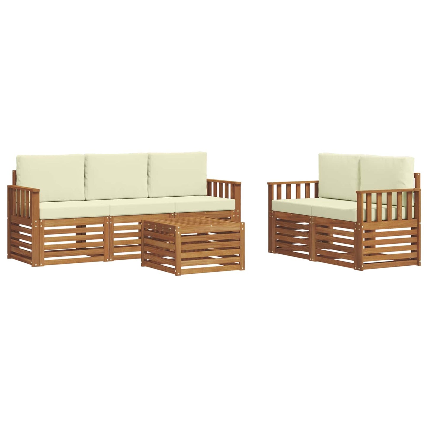 vidaXL Σετ Καναπέ 6 pcs Φυσικό και Κρέμα Στερεό Ξύλο Ακακίας