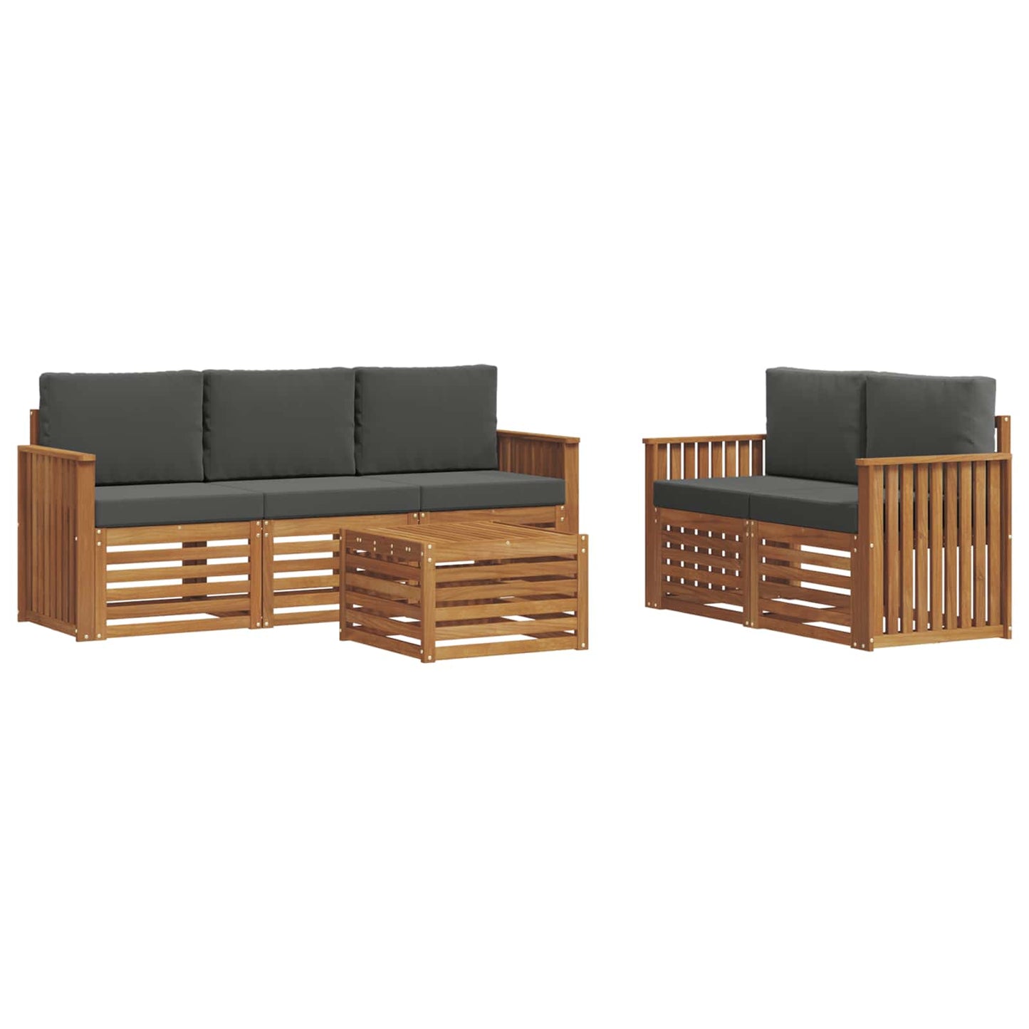 vidaXL Σετ Καναπέ 6 pcs Φυσικό και Ανθρακί Στερεό Ξύλο Ακακίας