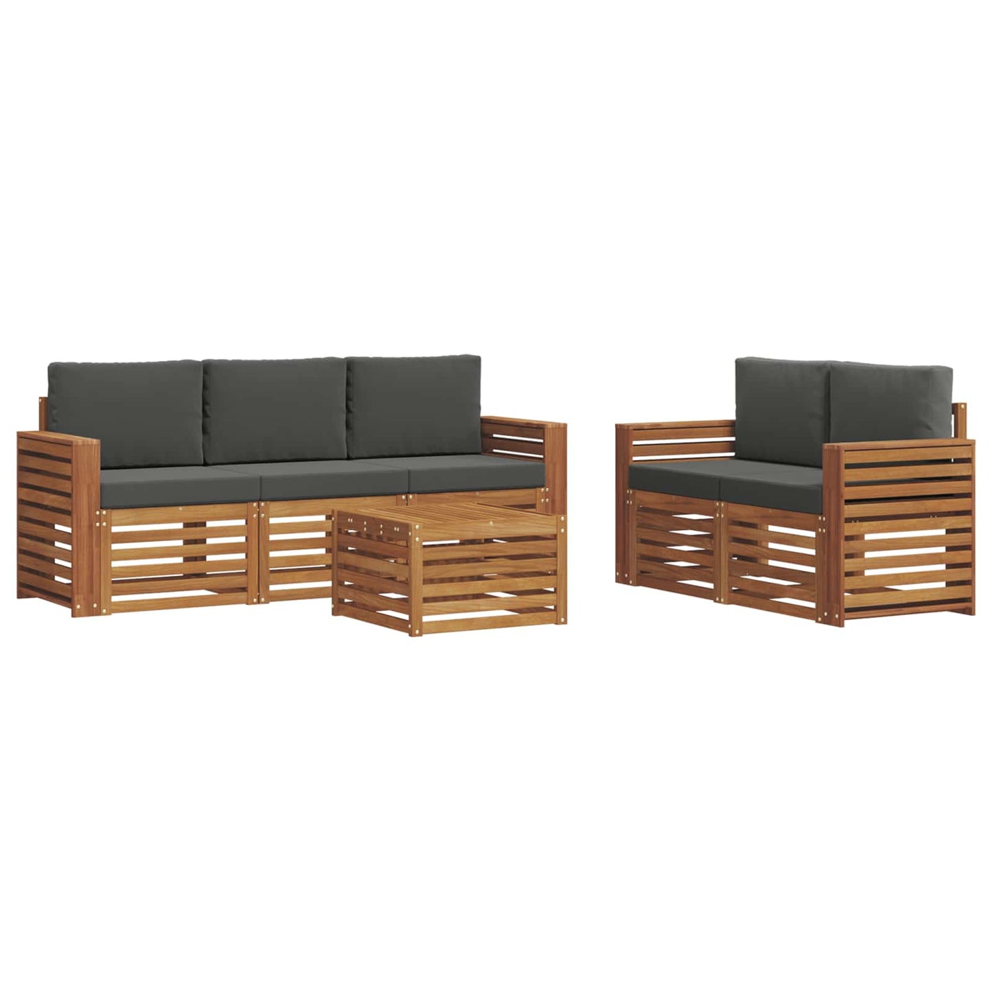 vidaXL Σετ Καναπέ 6 pcs Φυσικό και Ανθρακί Στερεό Ξύλο Ακακίας
