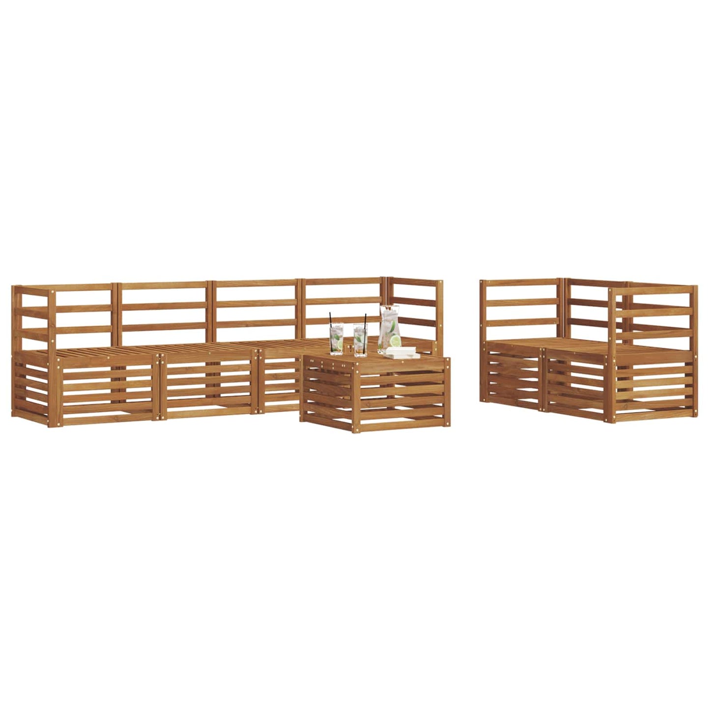 vidaXL Σειρά Καναπέ Εξωτερικού 7 pcs Φυσικό Στερεό Ξύλο Ακακίας