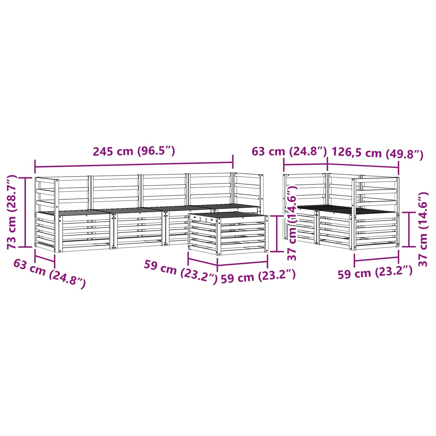 vidaXL Σειρά Καναπέ Εξωτερικού 7 pcs Φυσικό Στερεό Ξύλο Ακακίας