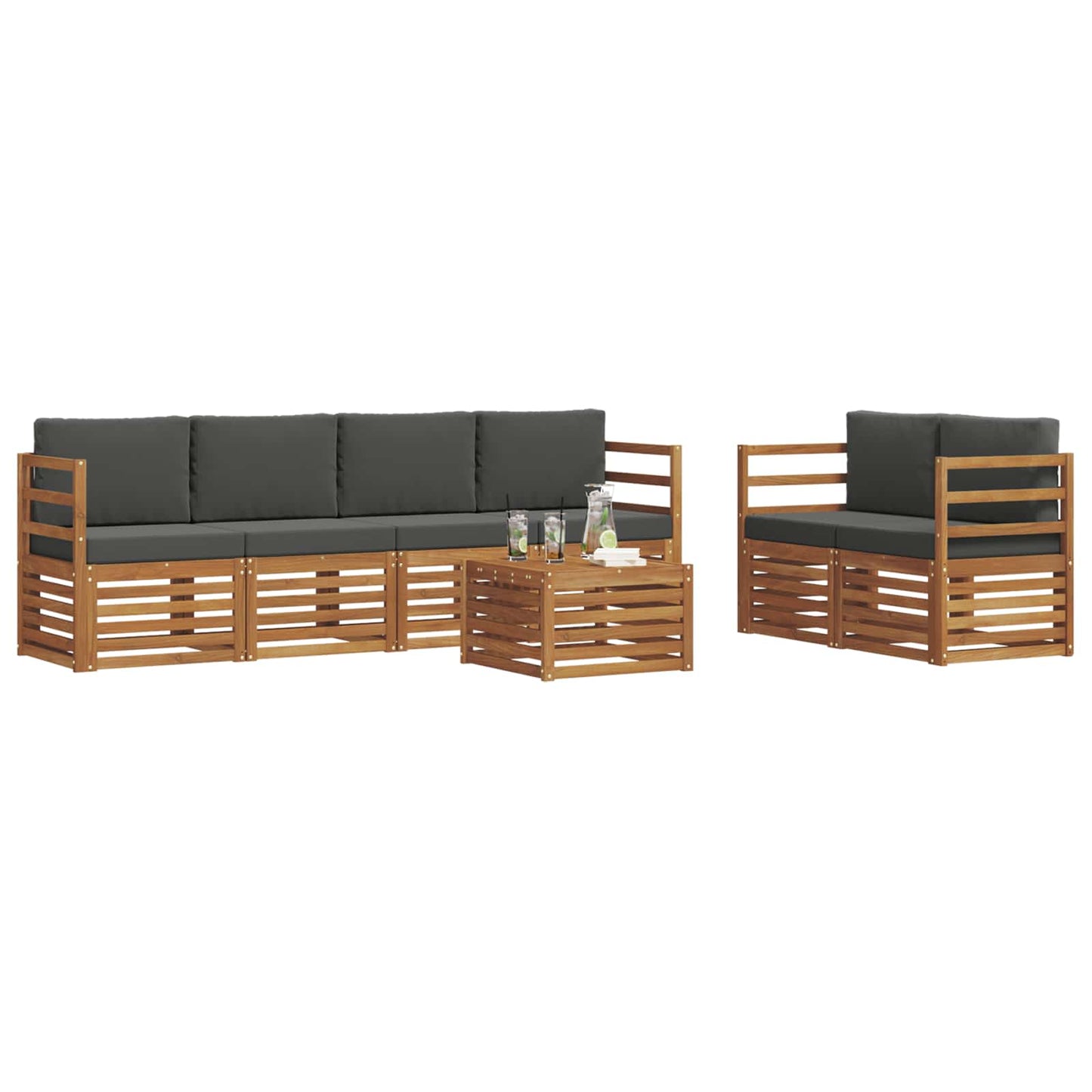 vidaXL Σειρά Καναπέ Εξωτερικού με μαξιλάρι 7 pcs Φυσικό και Ανθρακί