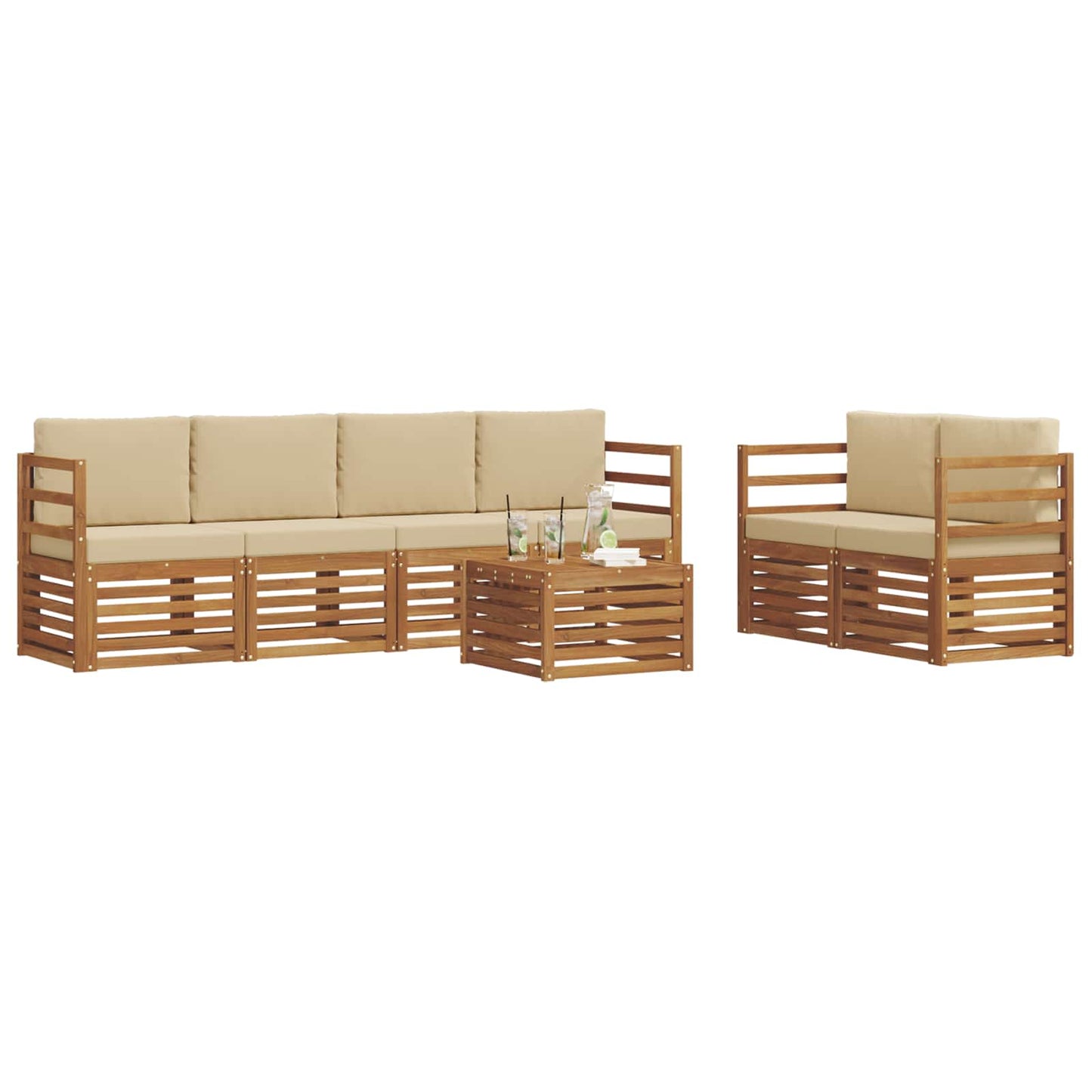 vidaXL Σειρά Καναπέ Εξωτερικού με μαξιλάρι 7 pcs Φυσικό και Μπεζ