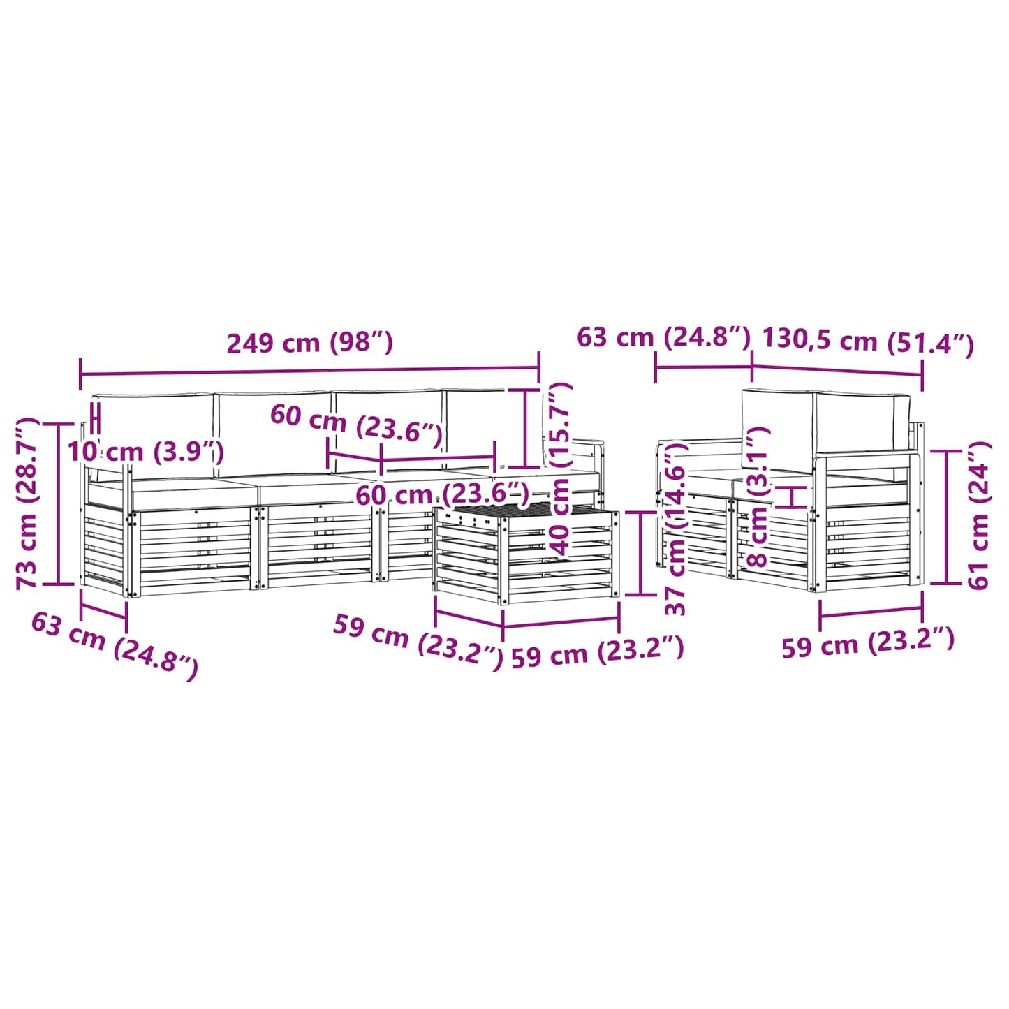 vidaXL Σειρά Καναπέ Εξωτερικού 7 pcs Φυσικό και Ανοιχτό Γκρι