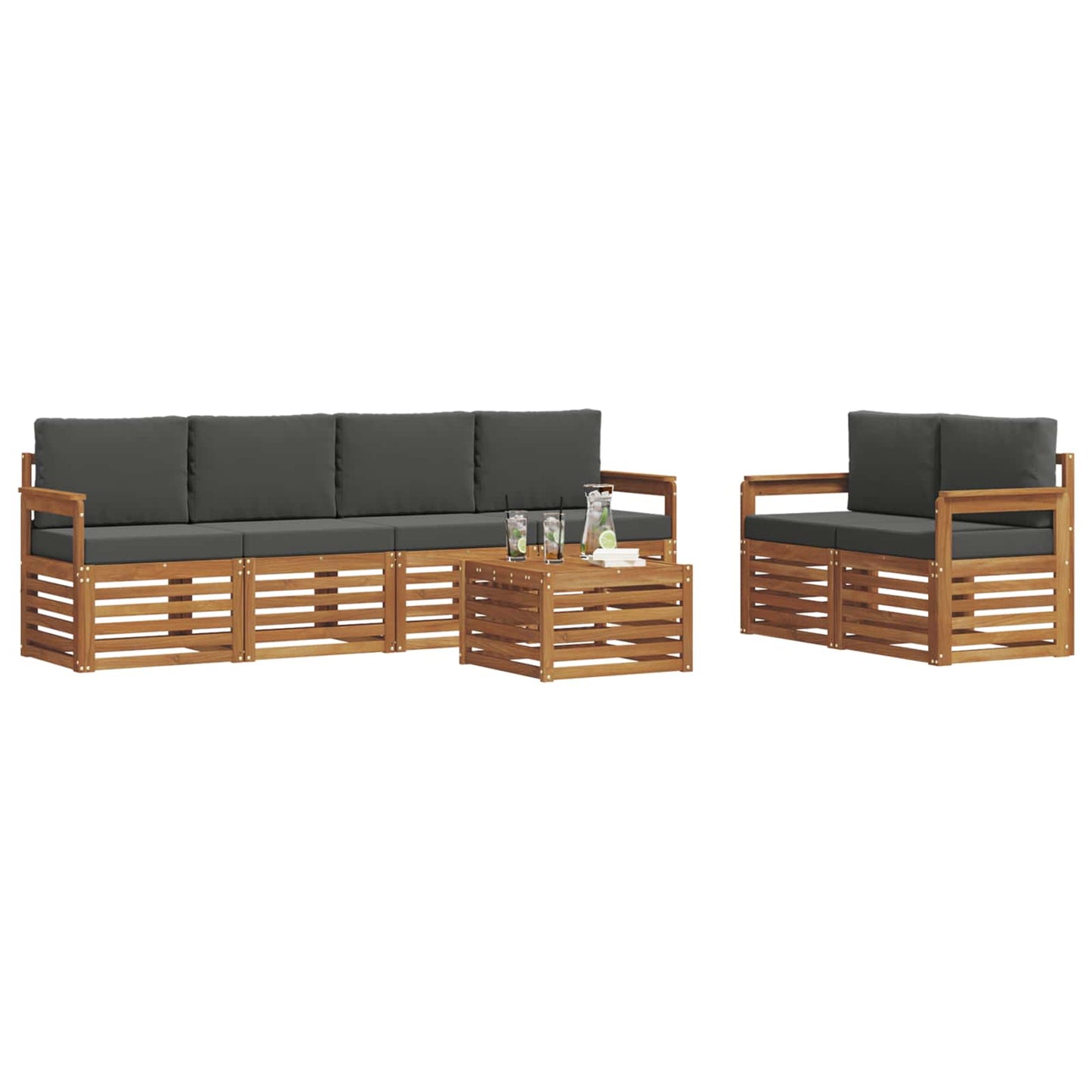 vidaXL Σειρά Καναπέ Εξωτερικού με μαξιλάρι 7 pcs Φυσικό και Ανθρακί