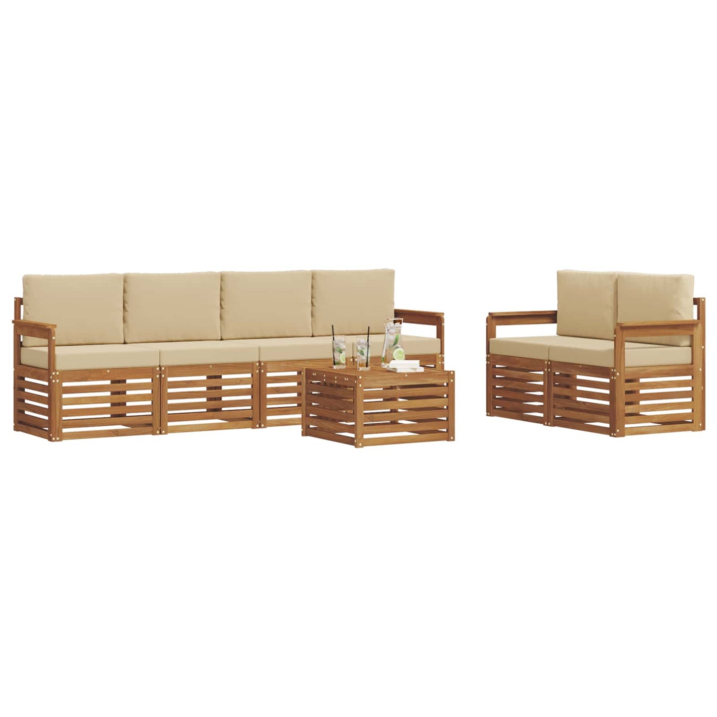 vidaXL Σειρά Καναπέ Εξωτερικού με μαξιλάρι 7 pcs Φυσικό και Μπεζ