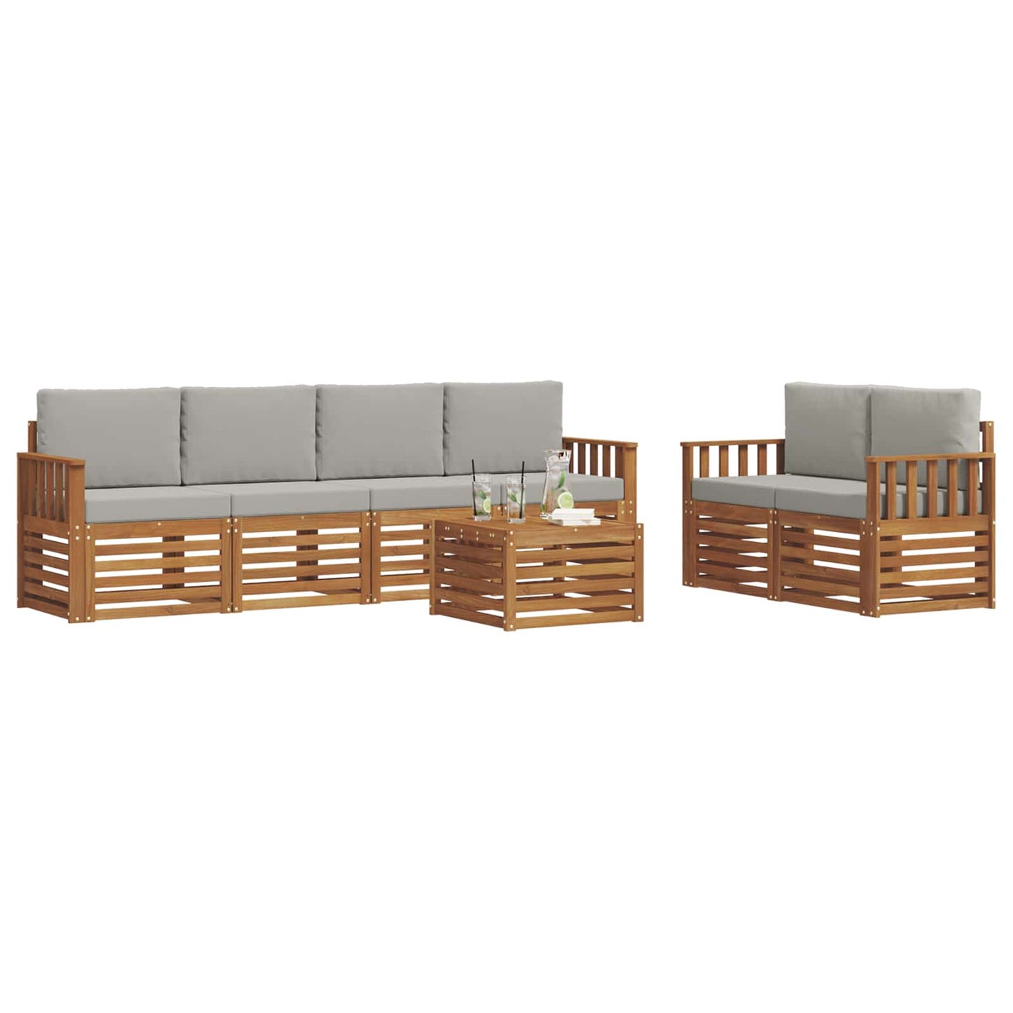 vidaXL Σειρά Καναπέ Εξωτερικού 7 pcs Φυσικό και Ανοιχτό Γκρι