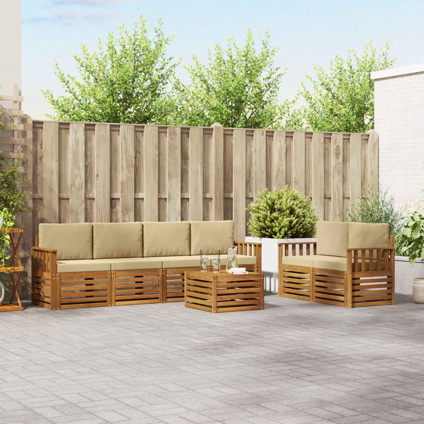 vidaXL Σειρά Καναπέ Εξωτερικού με μαξιλάρι 7 pcs Φυσικό και Μπεζ