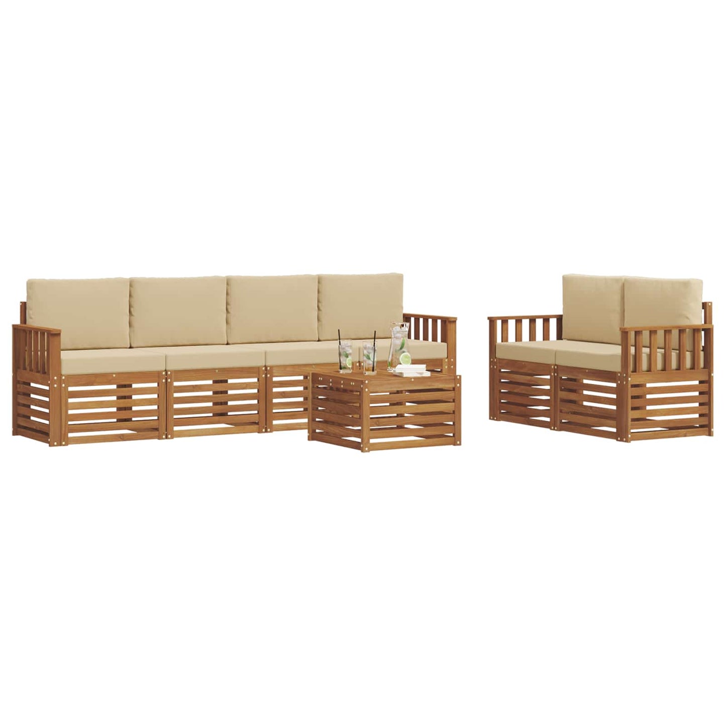vidaXL Σειρά Καναπέ Εξωτερικού με μαξιλάρι 7 pcs Φυσικό και Μπεζ