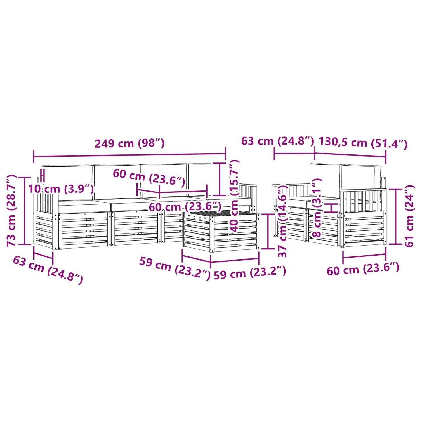 vidaXL Σειρά Καναπέ Εξωτερικού με μαξιλάρι 7 pcs Φυσικό και Μπεζ