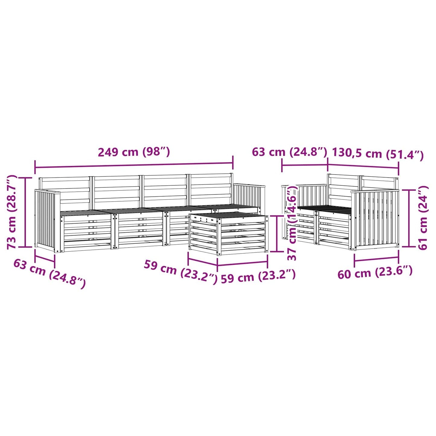 vidaXL Σειρά Καναπέ Εξωτερικού 7 pcs Φυσικό Στερεό Ξύλο Ακακίας