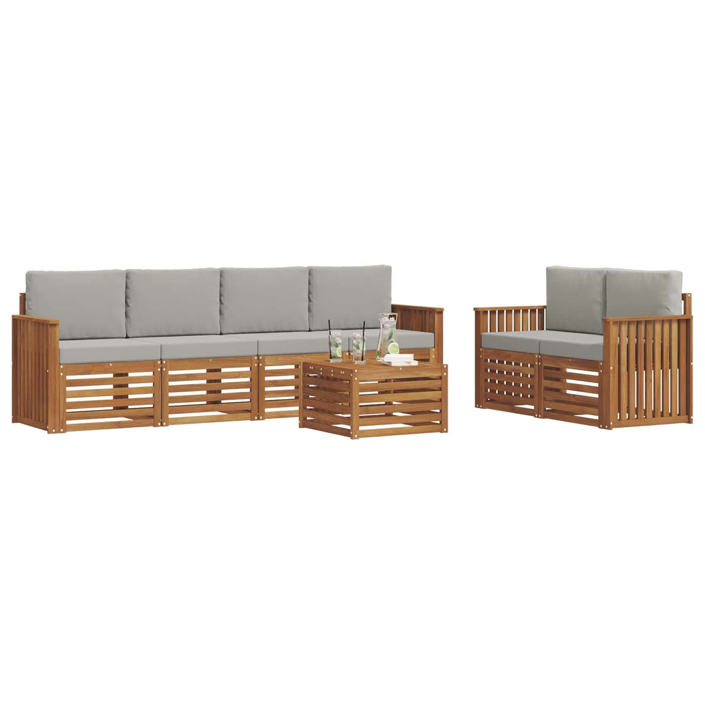 vidaXL Σειρά Καναπέ Εξωτερικού 7 pcs Φυσικό και Ανοιχτό Γκρι