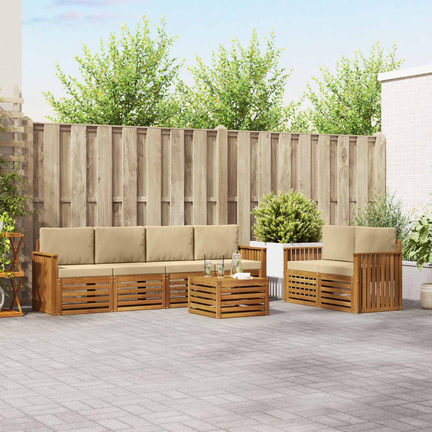 vidaXL Σειρά Καναπέ Εξωτερικού με μαξιλάρι 7 pcs Φυσικό και Μπεζ