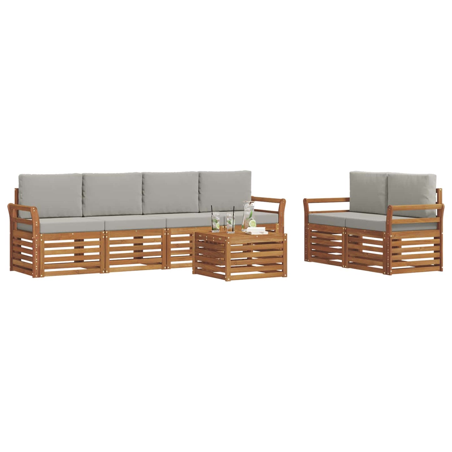 vidaXL Σειρά Καναπέ Εξωτερικού 7 pcs Φυσικό και Ανοιχτό Γκρι