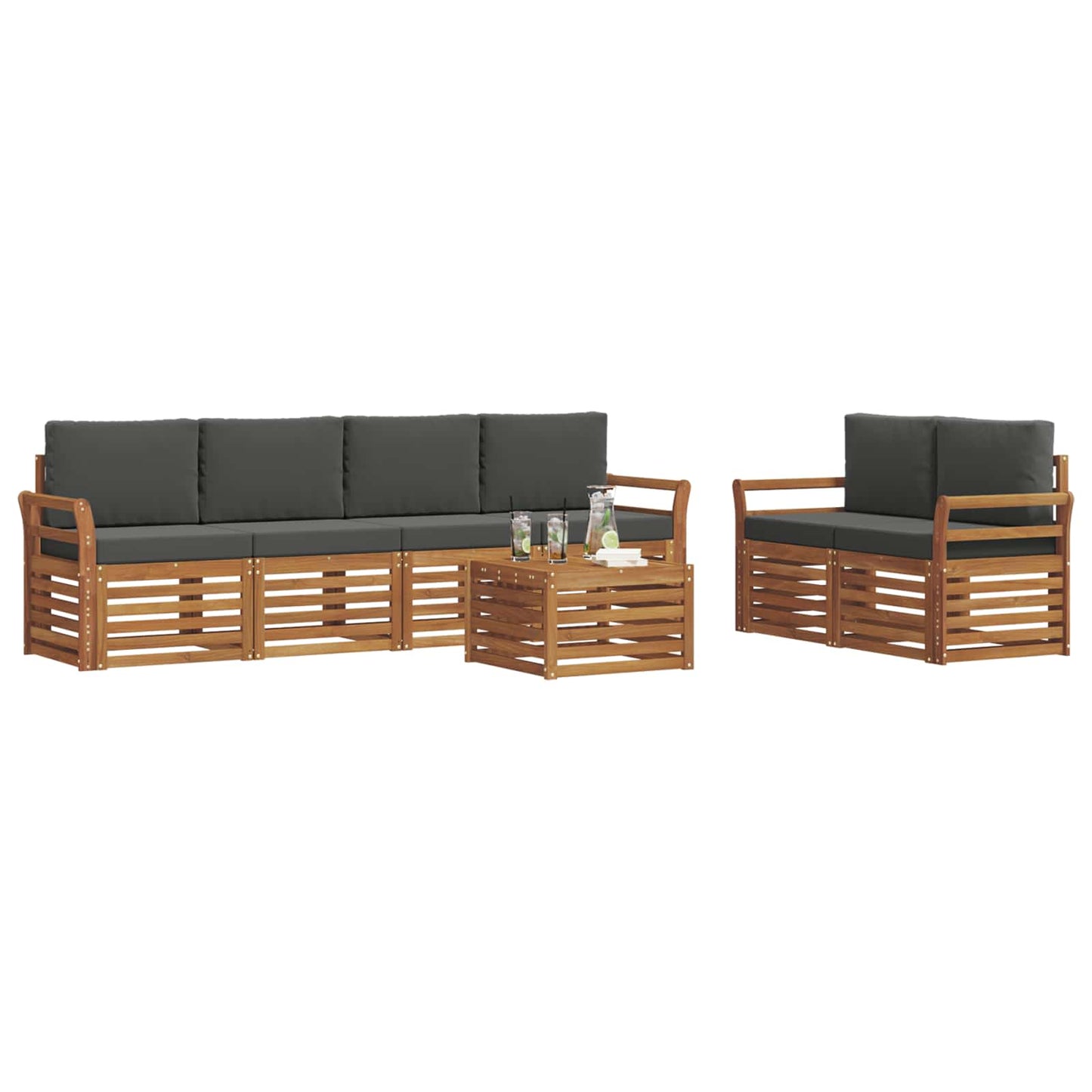 vidaXL Σειρά Καναπέ Εξωτερικού με μαξιλάρι 7 pcs Φυσικό και Ανθρακί