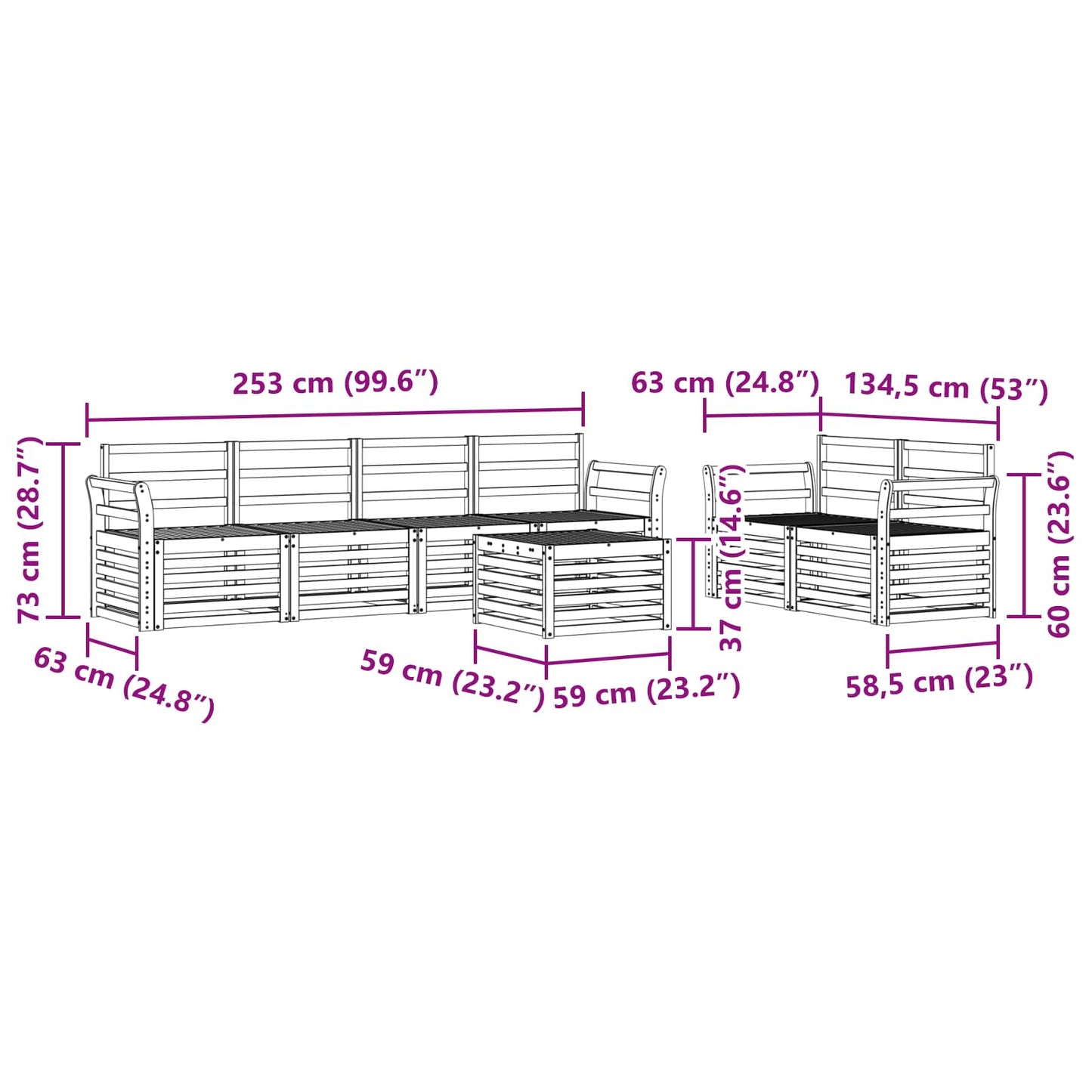 vidaXL Σειρά Καναπέ Εξωτερικού με μαξιλάρι 7 pcs Φυσικό και Ανθρακί