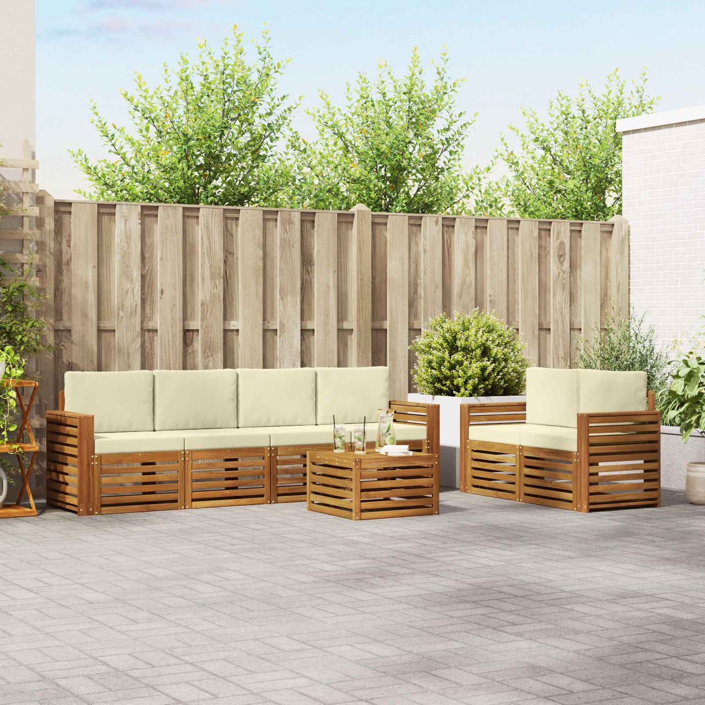 vidaXL Σειρά Καναπέ Εξωτερικού με μαξιλάρι 7 pcs Φυσικό και Κρέμα