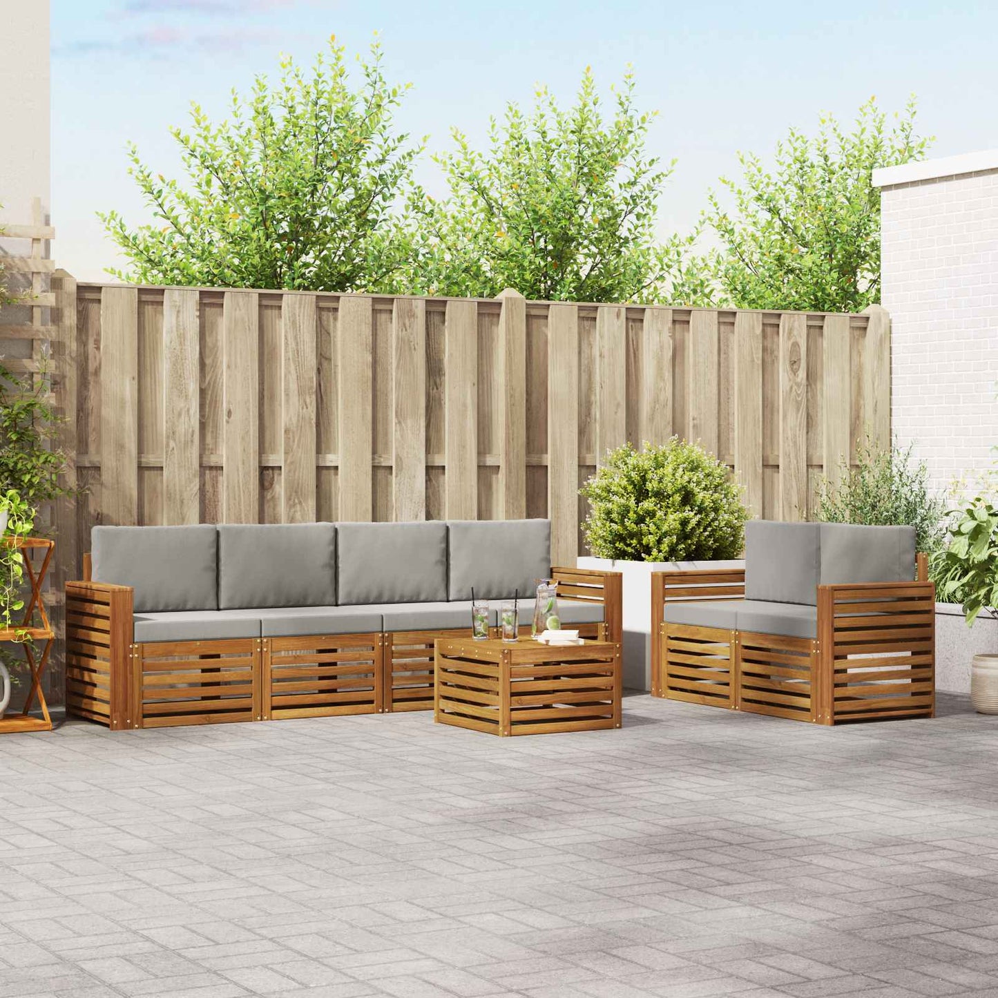 vidaXL Σειρά Καναπέ Εξωτερικού 7 pcs Φυσικό και Ανοιχτό Γκρι