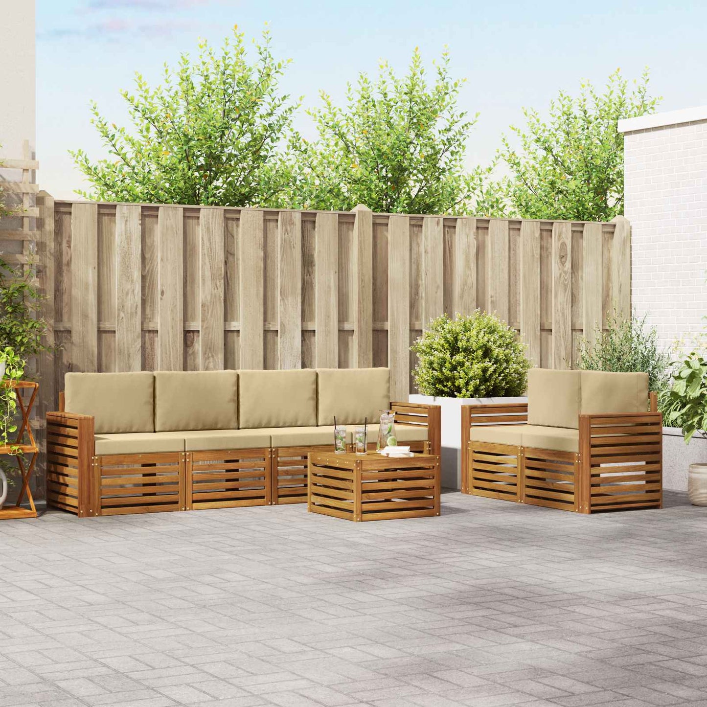 vidaXL Σειρά Καναπέ Εξωτερικού με μαξιλάρι 7 pcs Φυσικό και Μπεζ