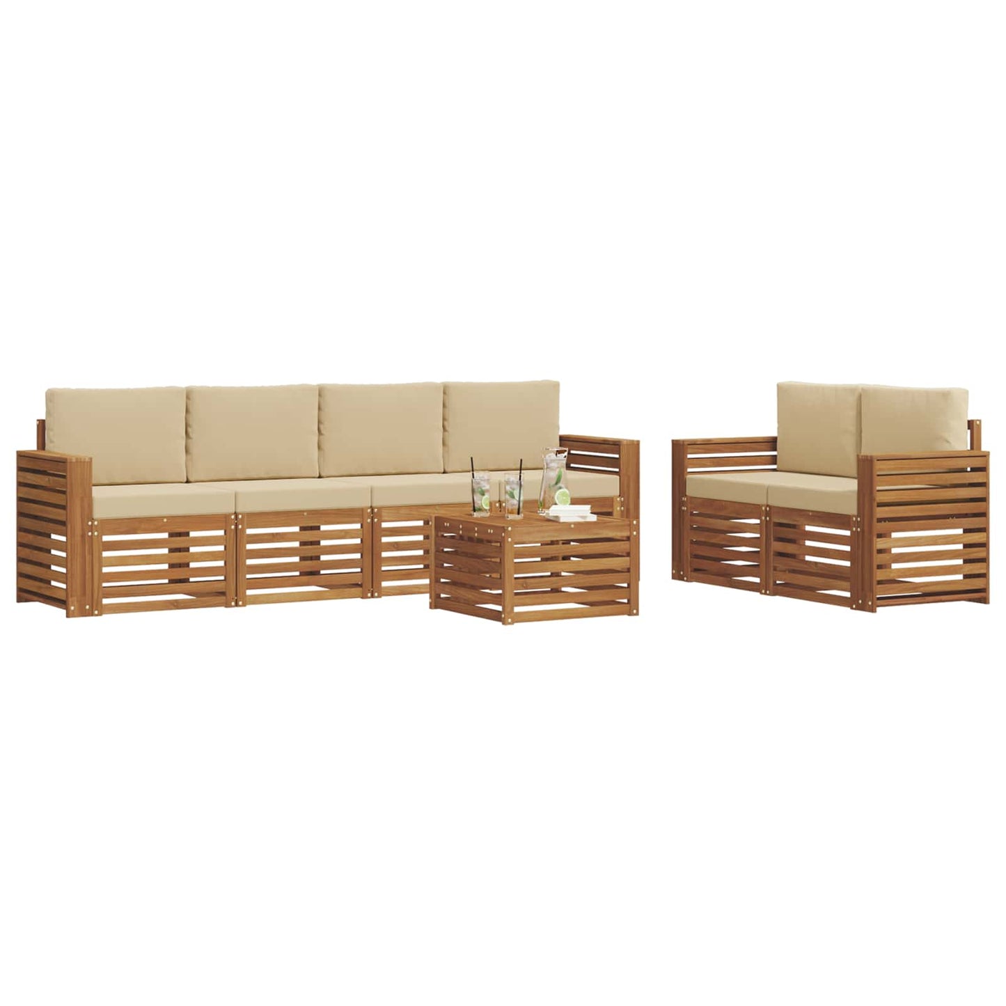 vidaXL Σειρά Καναπέ Εξωτερικού με μαξιλάρι 7 pcs Φυσικό και Μπεζ