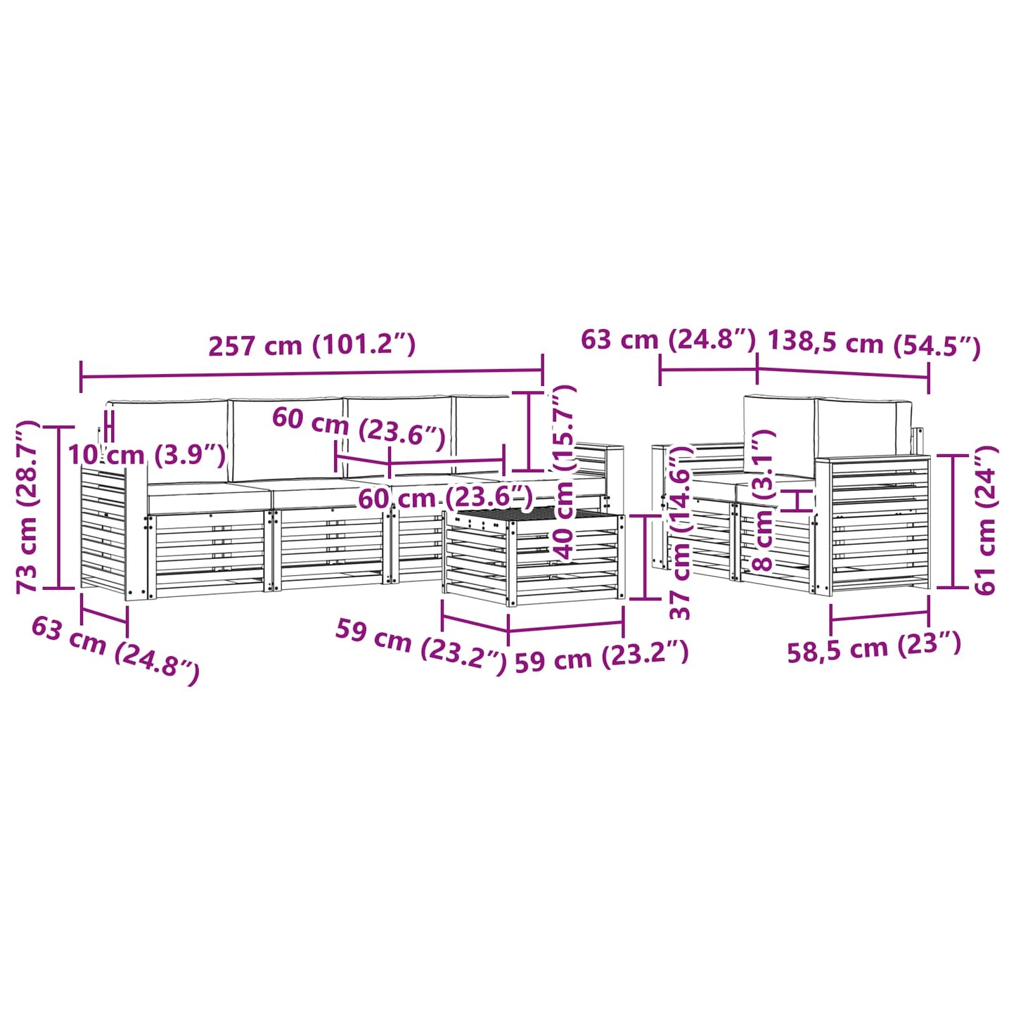 vidaXL Σειρά Καναπέ Εξωτερικού με μαξιλάρι 7 pcs Φυσικό και Μπεζ