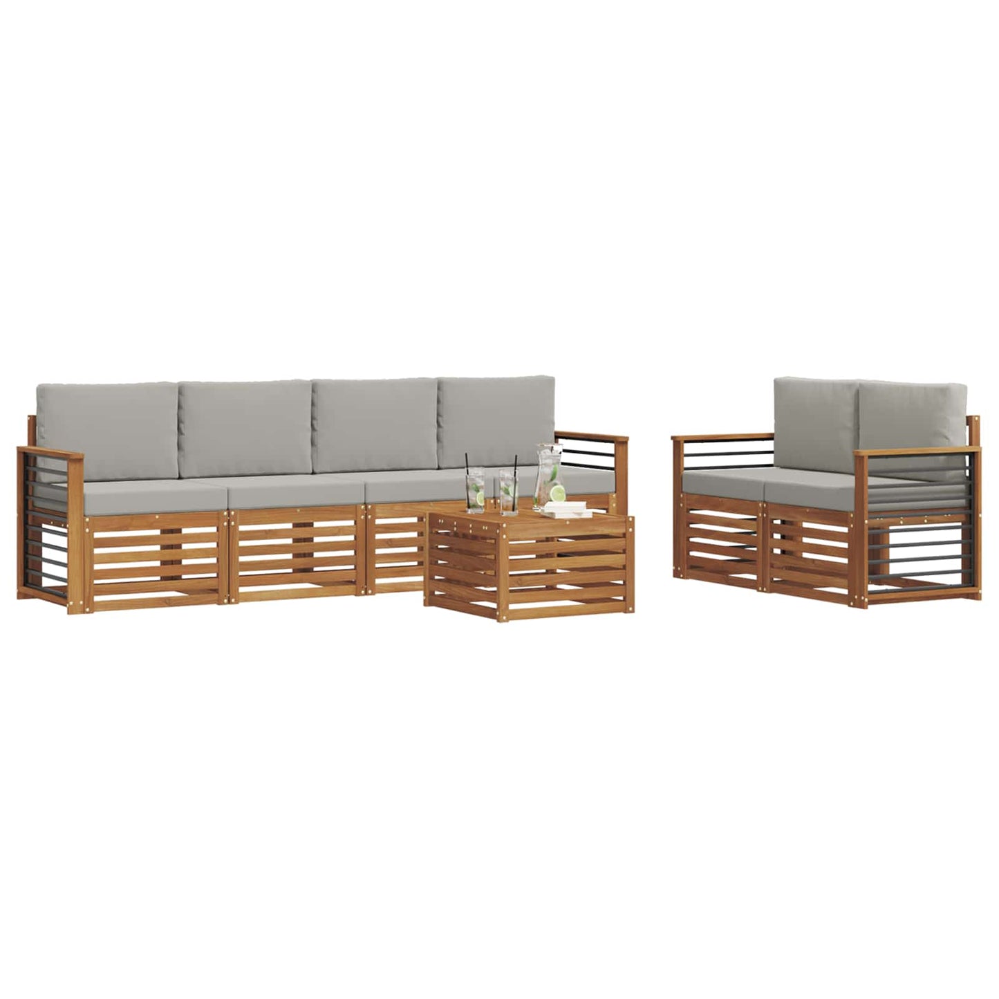 vidaXL Σειρά Καναπέ Εξωτερικού 7 pcs Φυσικό και Ανοιχτό Γκρι