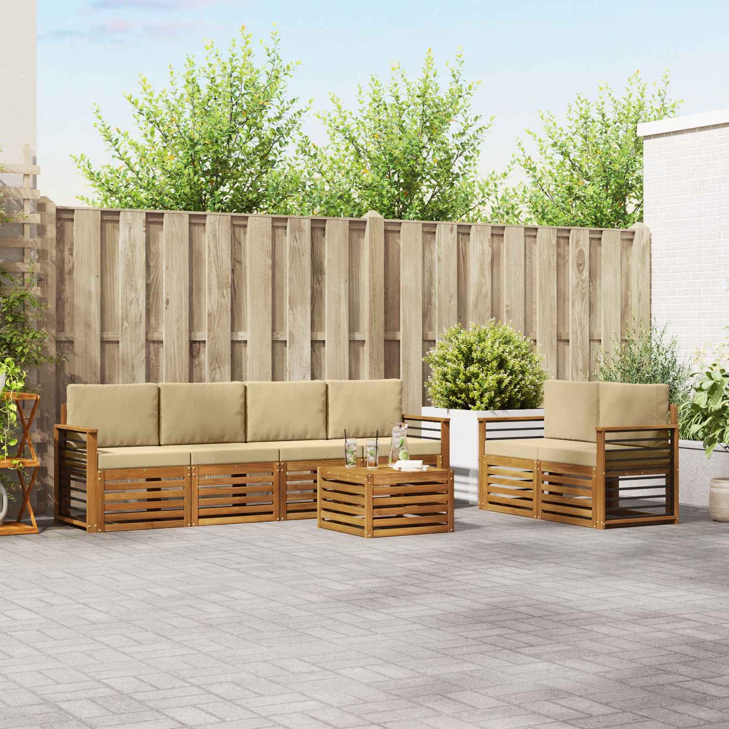 vidaXL Σειρά Καναπέ Εξωτερικού με μαξιλάρι 7 pcs Φυσικό και Μπεζ