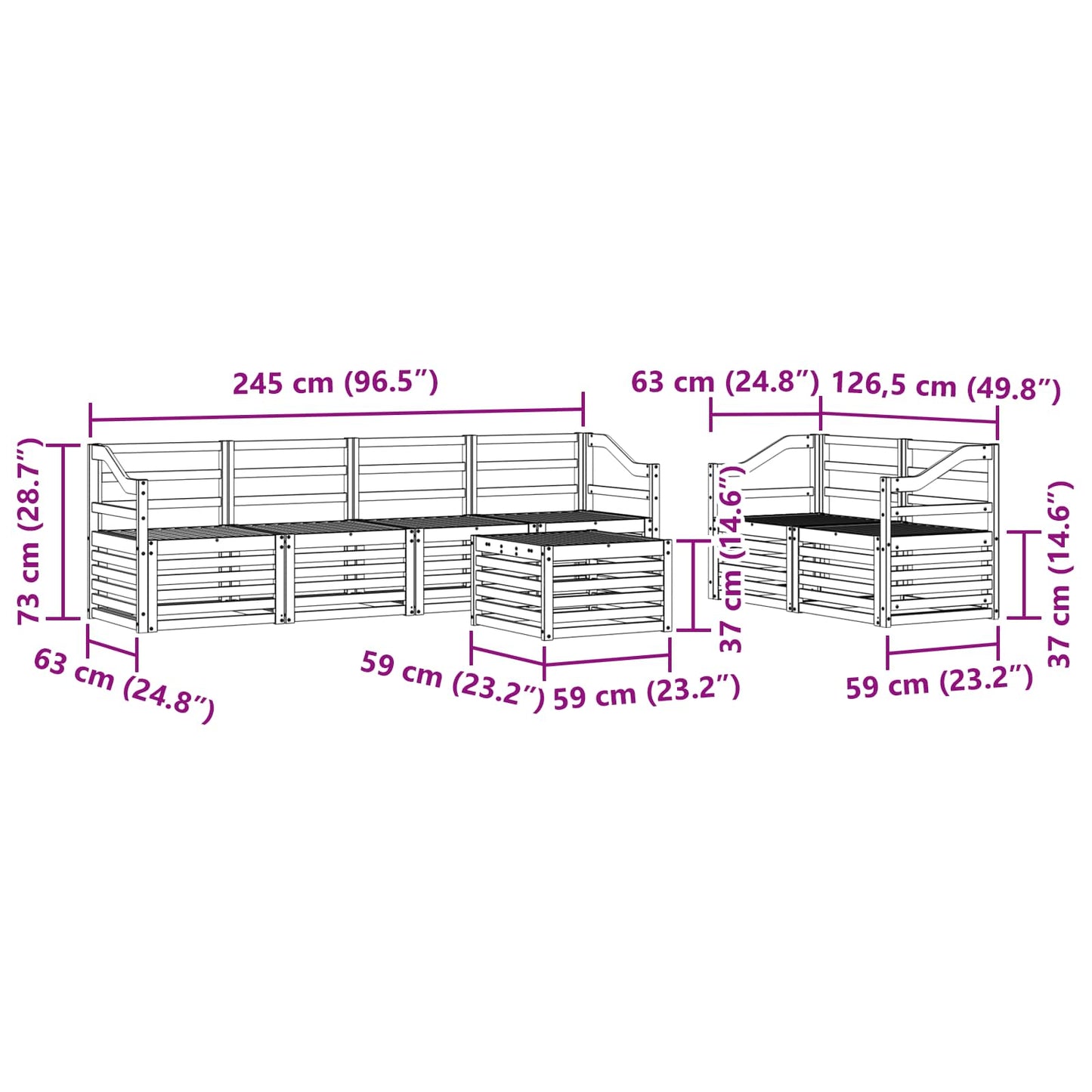 vidaXL Σειρά Καναπέ Εξωτερικού 7 pcs Φυσικό Στερεό Ξύλο Ακακίας