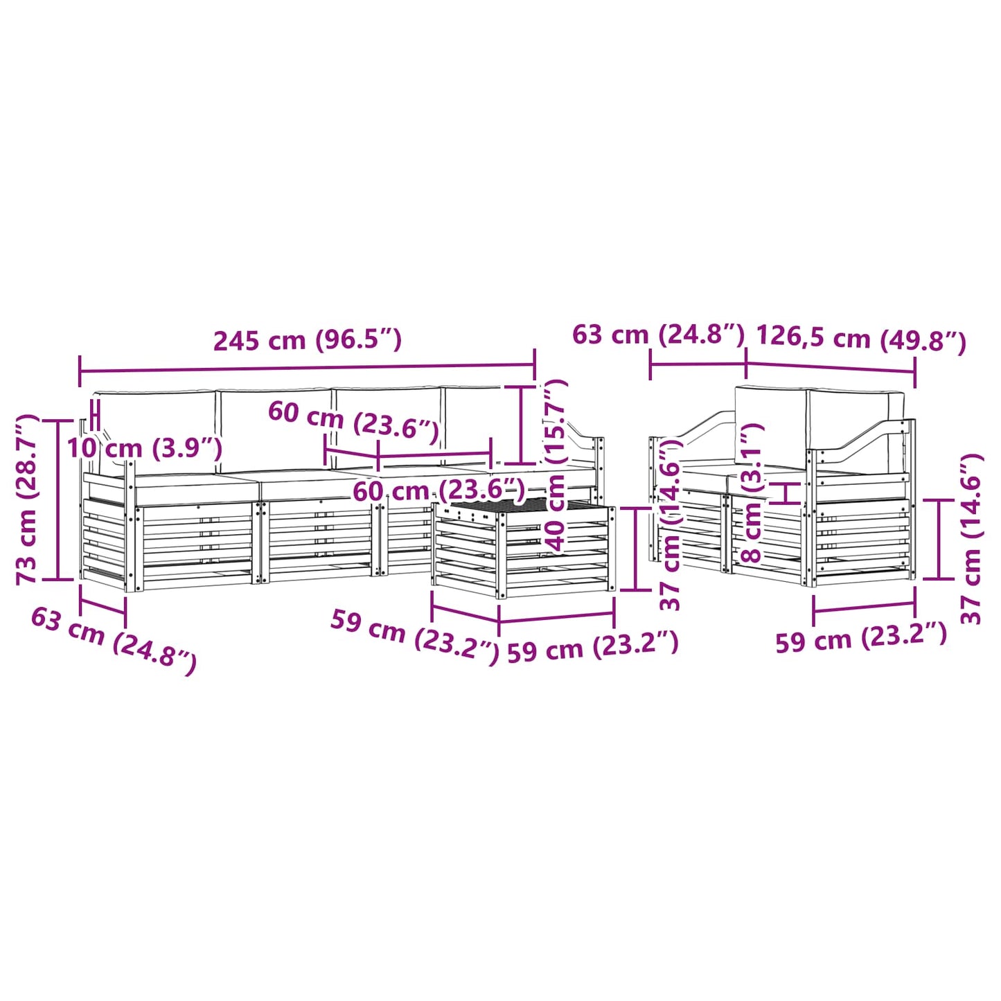 vidaXL Σειρά Καναπέ Εξωτερικού με μαξιλάρι 7 pcs Φυσικό και Κρέμα