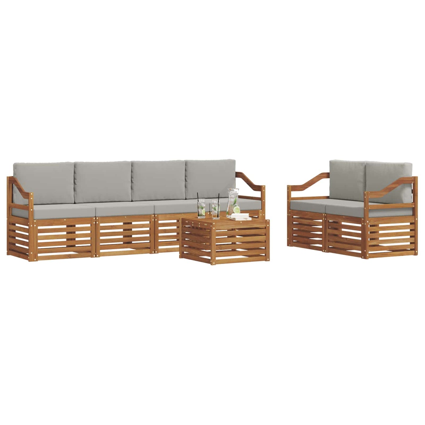 vidaXL Σειρά Καναπέ Εξωτερικού 7 pcs Φυσικό και Ανοιχτό Γκρι