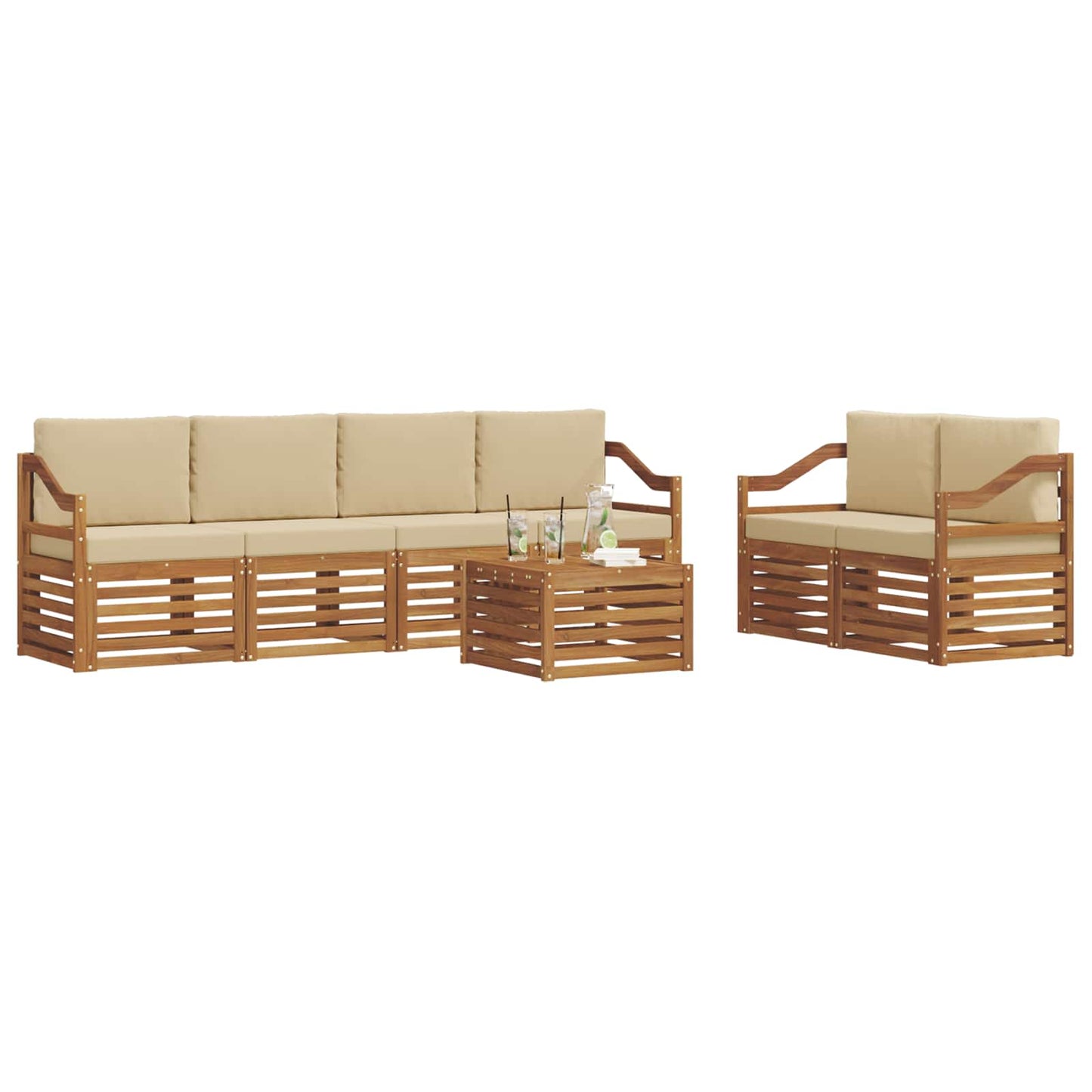 vidaXL Σειρά Καναπέ Εξωτερικού με μαξιλάρι 7 pcs Φυσικό και Μπεζ