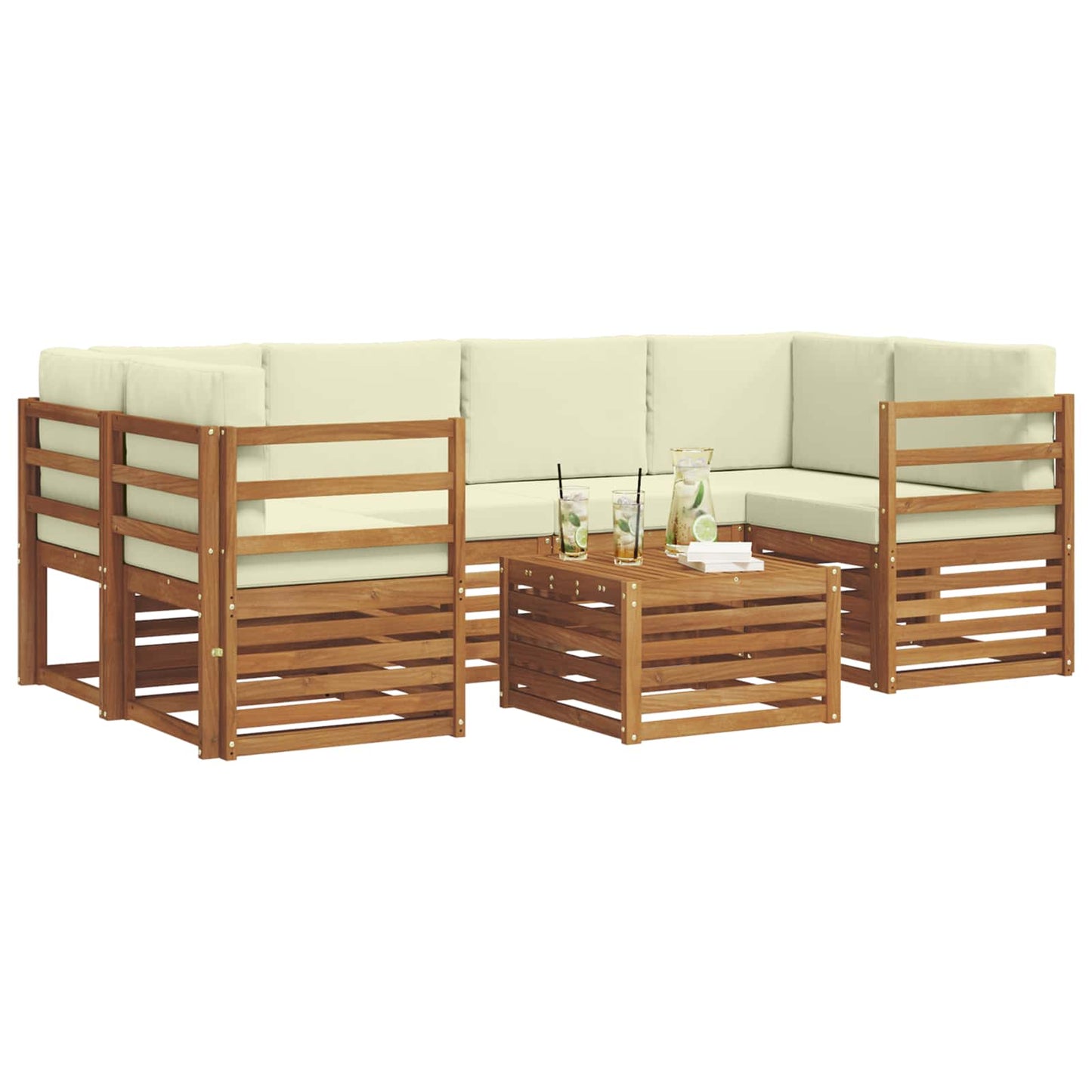 vidaXL Σειρά Καναπέ Εξωτερικού με μαξιλάρι 7 pcs Φυσικό και Κρέμα