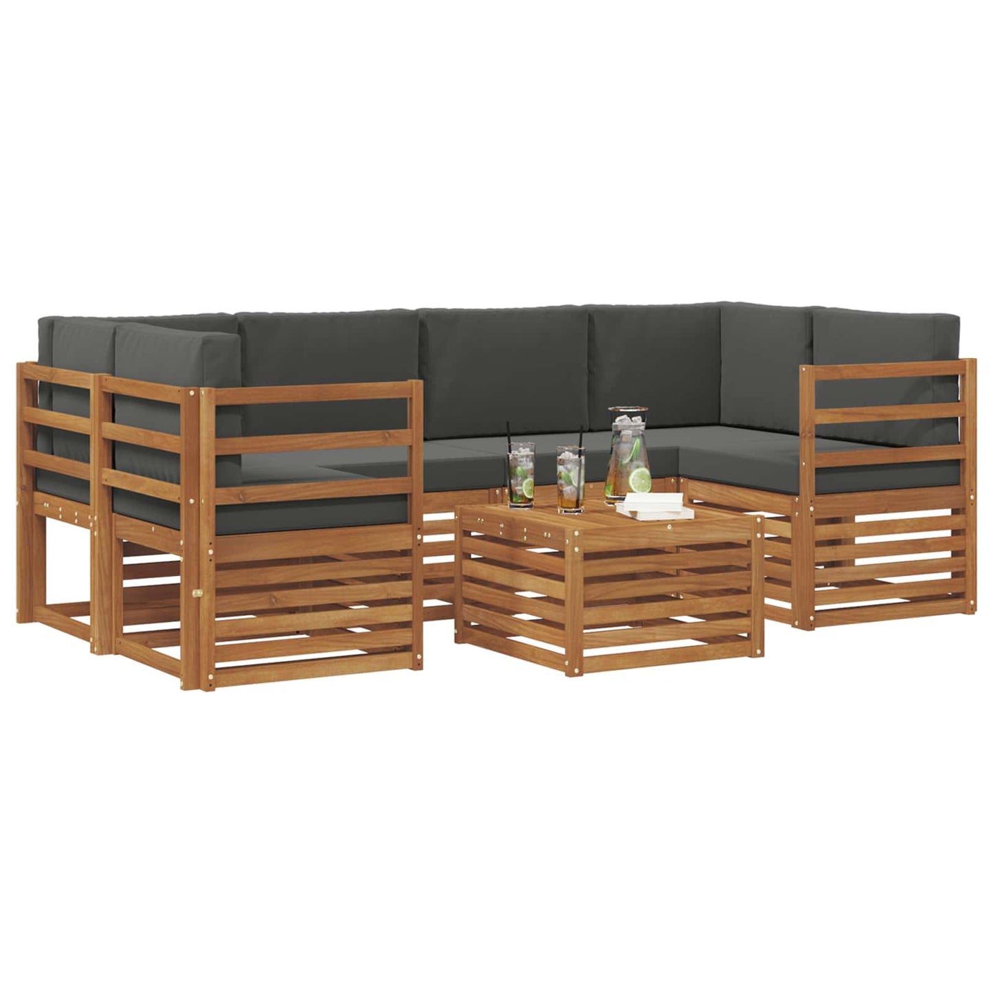 vidaXL Σειρά Καναπέ Εξωτερικού με μαξιλάρι 7 pcs Φυσικό και Ανθρακί