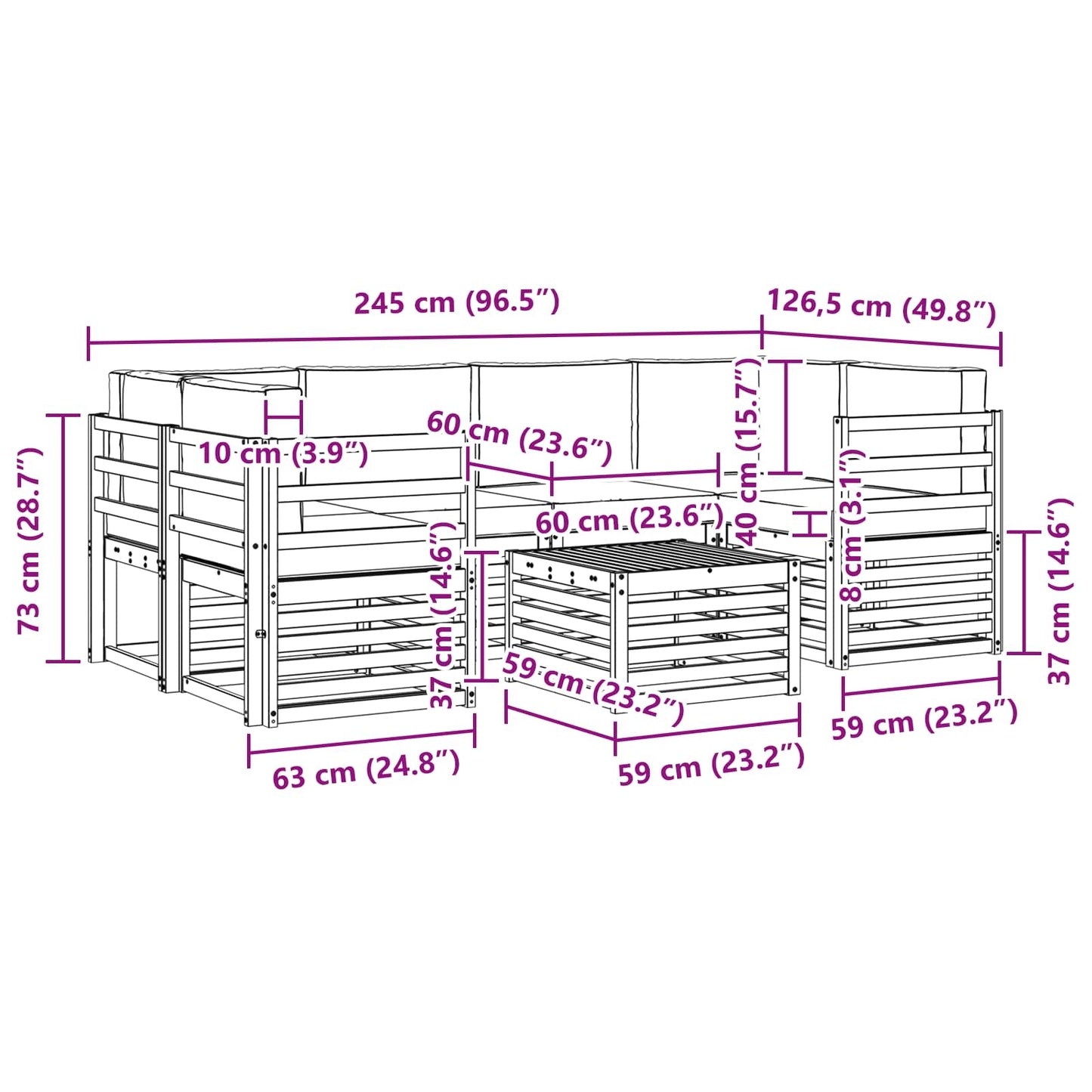 vidaXL Σειρά Καναπέ Εξωτερικού με μαξιλάρι 7 pcs Φυσικό και Ανθρακί