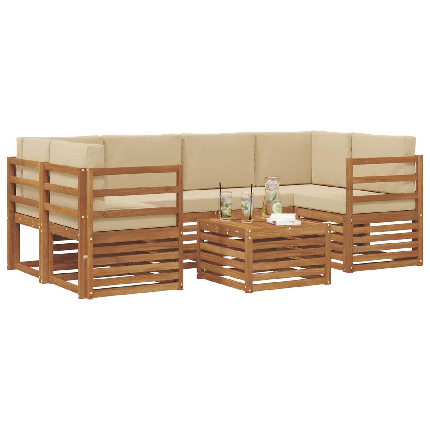 vidaXL Σειρά Καναπέ Εξωτερικού με μαξιλάρι 7 pcs Φυσικό και Μπεζ