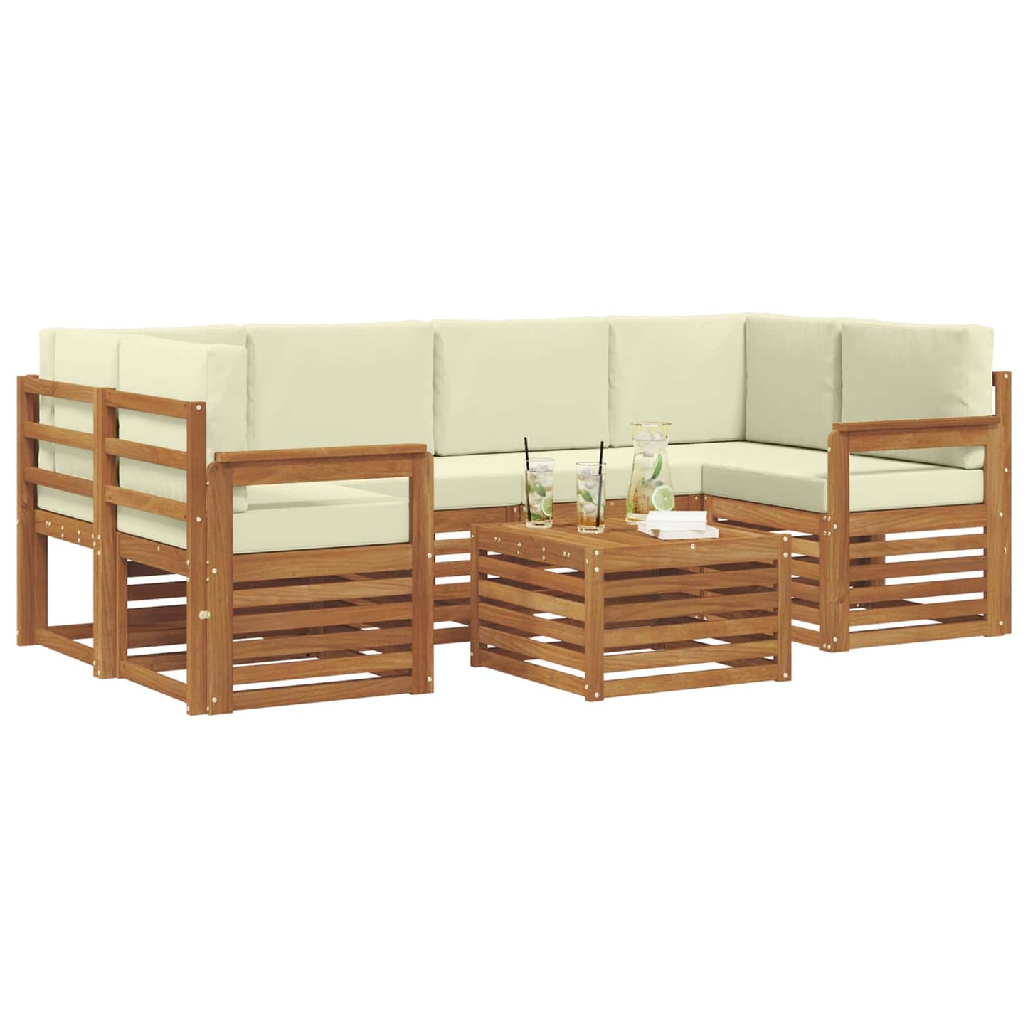 vidaXL Σειρά Καναπέ Εξωτερικού με μαξιλάρι 7 pcs Φυσικό και Κρέμα