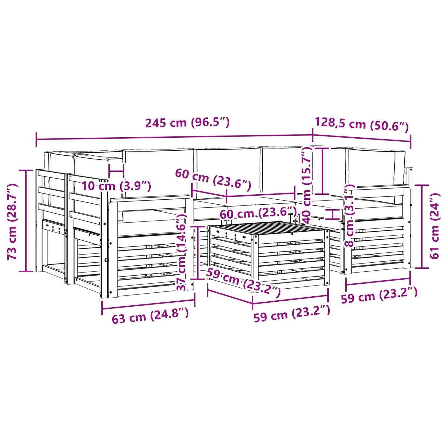 vidaXL Σειρά Καναπέ Εξωτερικού με μαξιλάρι 7 pcs Φυσικό και Κρέμα