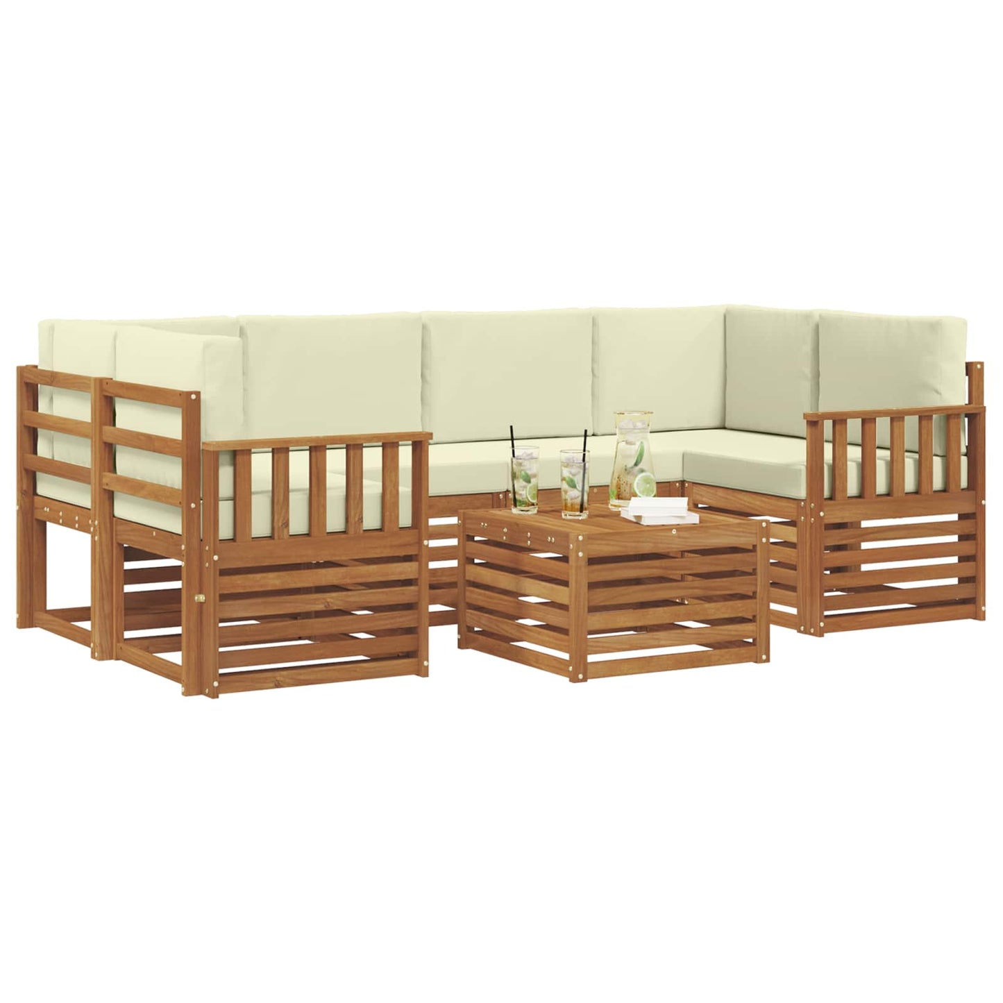 vidaXL Σειρά Καναπέ Εξωτερικού με μαξιλάρι 7 pcs Φυσικό και Κρέμα