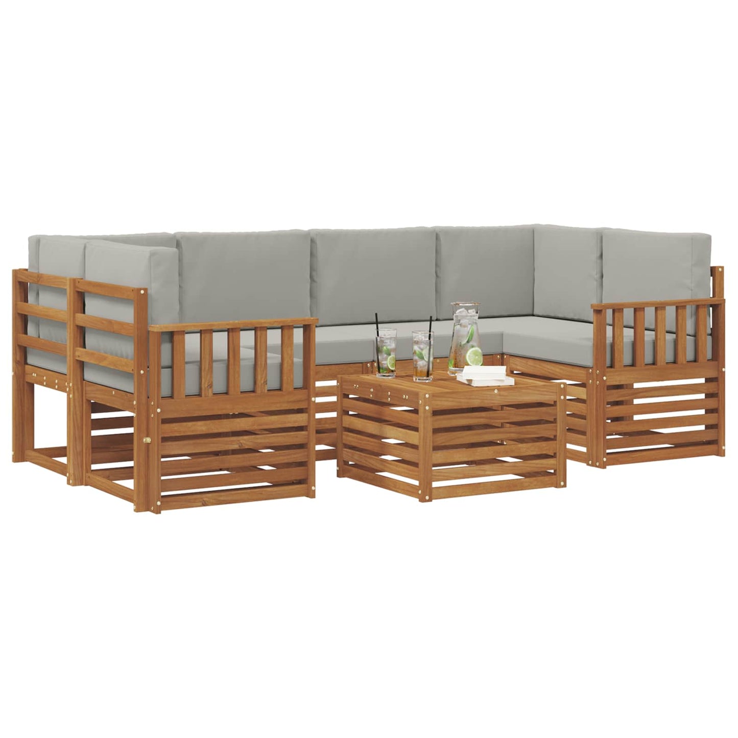 vidaXL Σειρά Καναπέ Εξωτερικού 7 pcs Φυσικό και Ανοιχτό Γκρι