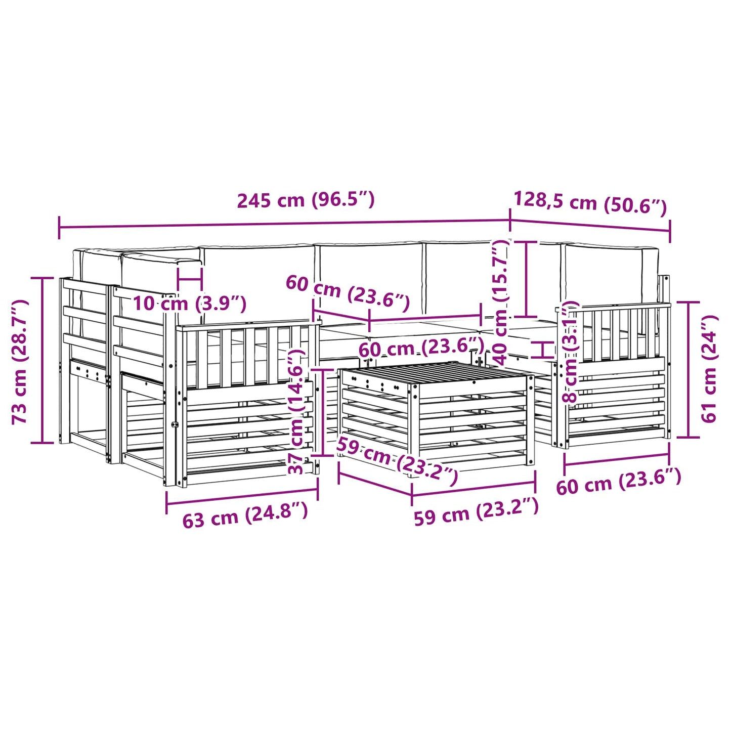 vidaXL Σειρά Καναπέ Εξωτερικού 7 pcs Φυσικό και Ανοιχτό Γκρι