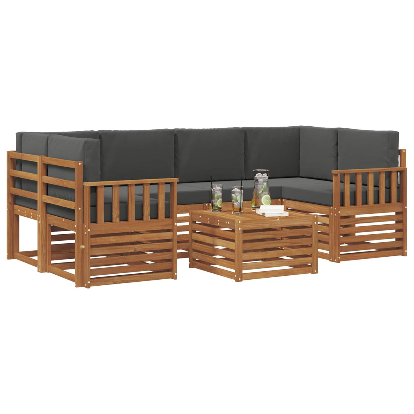 vidaXL Σειρά Καναπέ Εξωτερικού με μαξιλάρι 7 pcs Φυσικό και Ανθρακί