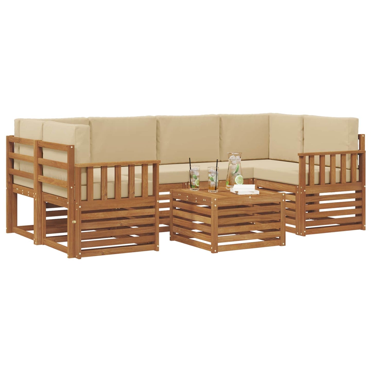 vidaXL Σειρά Καναπέ Εξωτερικού με μαξιλάρι 7 pcs Φυσικό και Μπεζ